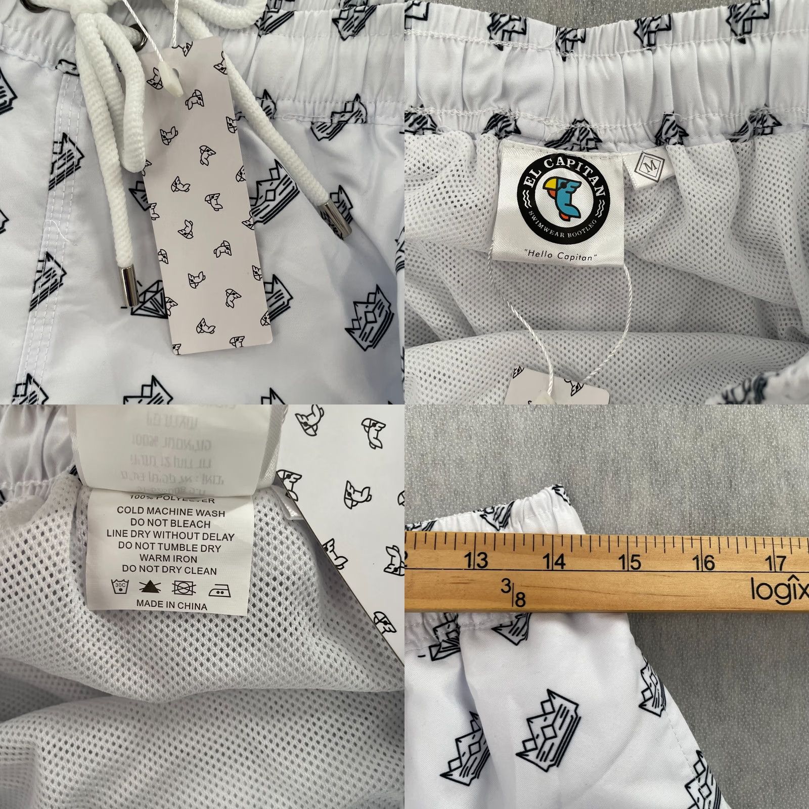 Vintage El Capitan Shorts Adult Medium White Swimwear Board Crown Print Lined Mens Size US 31 - 8 Thumbnail