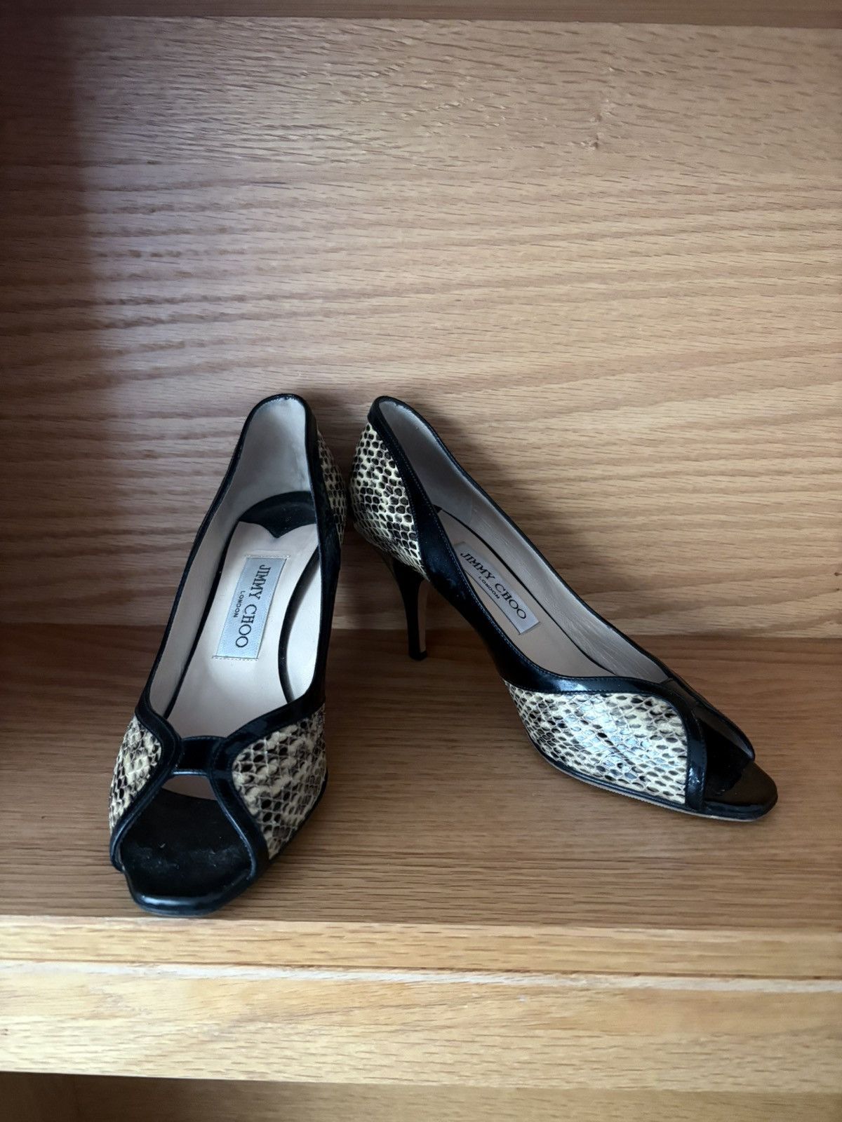 Jimmy Choo Jimmy Choo Opentoe Snakeskin Pumps Size US 7.5 / IT 37.5 - 1 Thumbnail