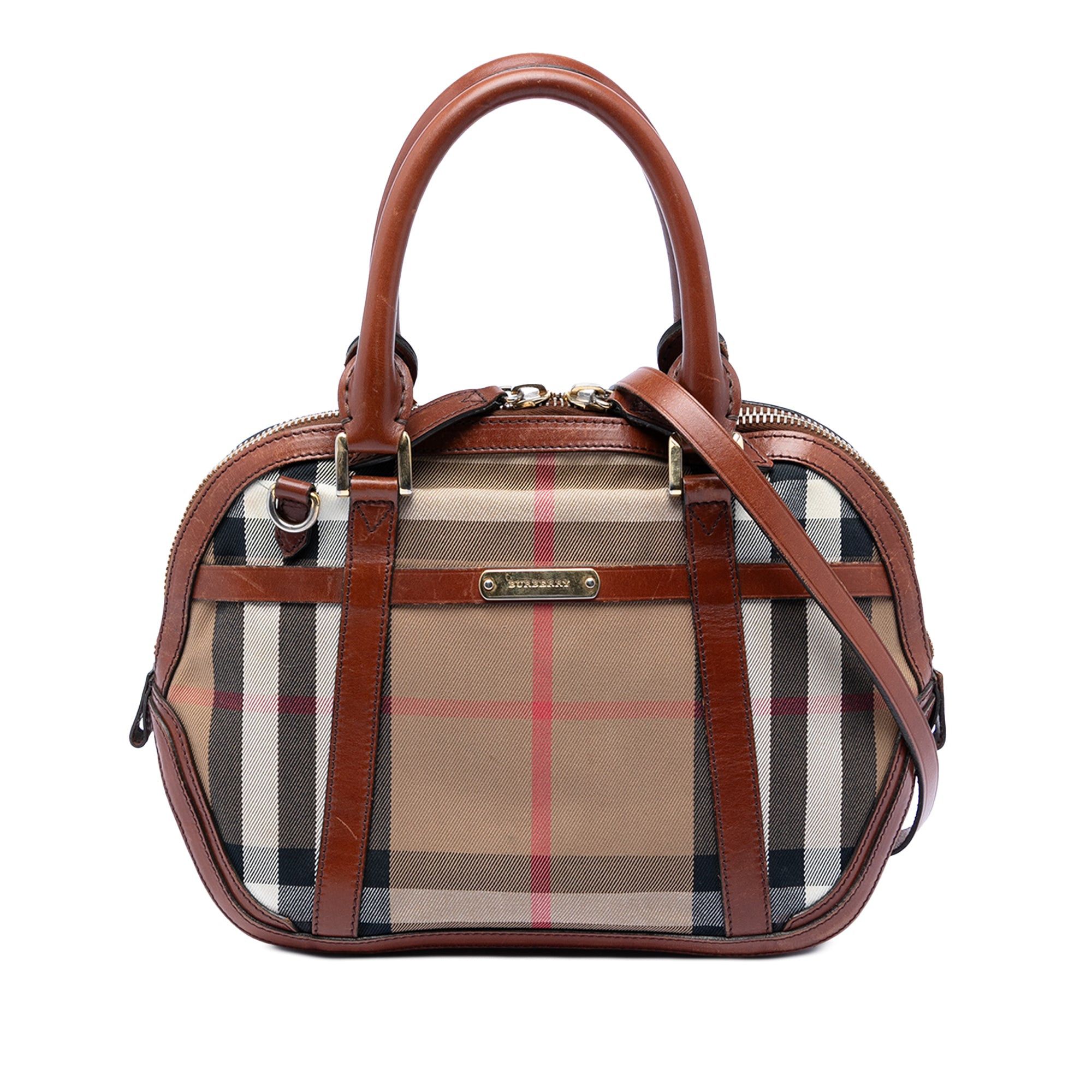 Burberry Small Leather Trimmed House Check Canvas Bridle Orchard Satchel Size ONE SIZE - 1 Thumbnail