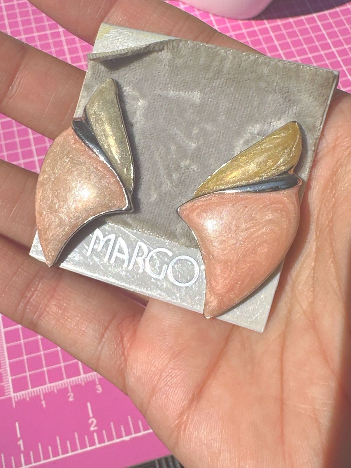 Designer MARGO’S earrings beige reflective silver tone new with tag Size ONE SIZE - 2 Thumbnail
