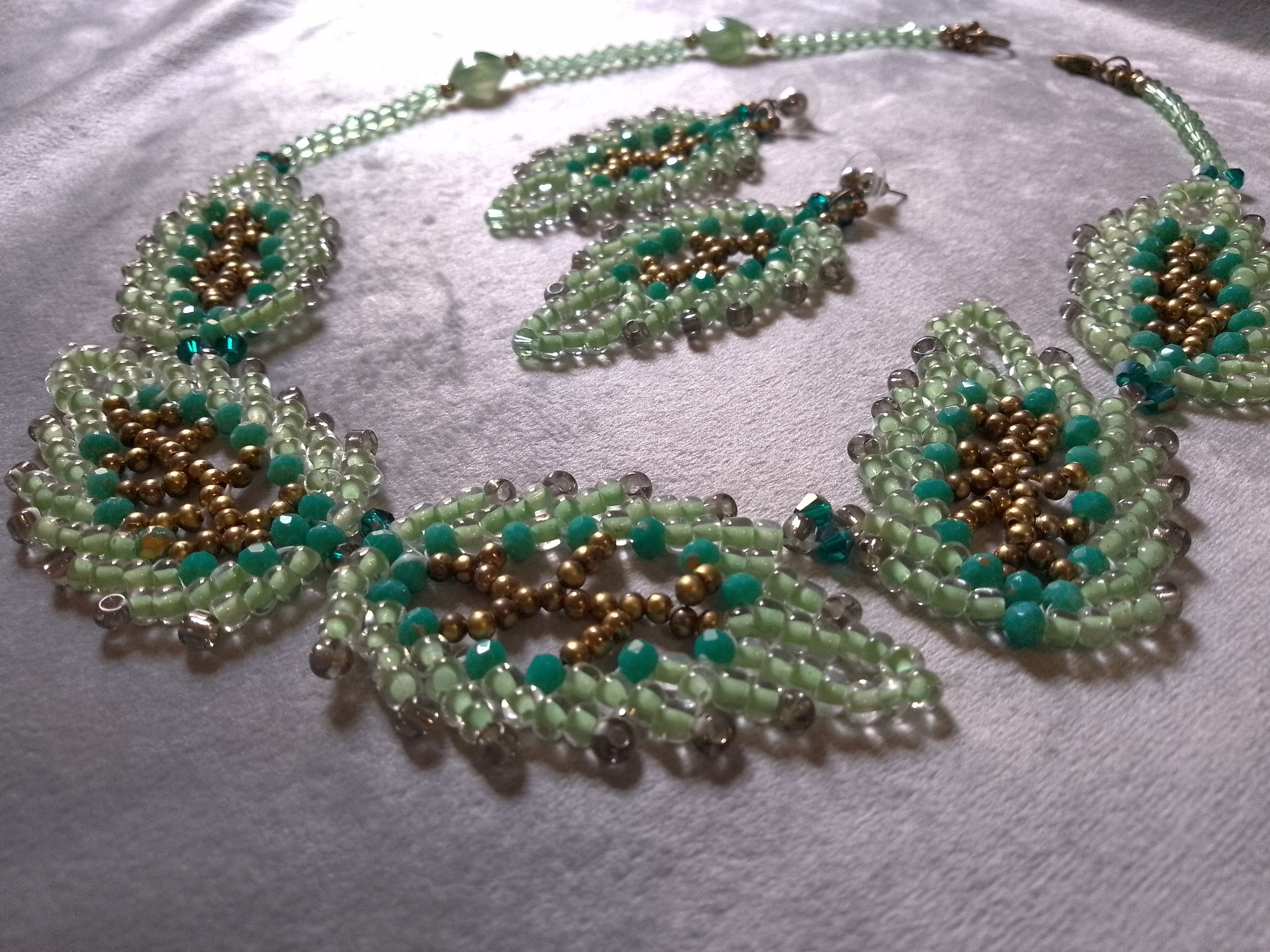 Handmade Necklace Leafy Earrings Green Brass glass,crystal, gemstones Size ONE SIZE - 6 Thumbnail