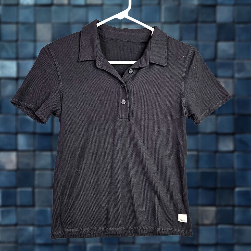 Vuori Vuori Women’s Black Ribbed Short Sleeve Polo Shirt XS Polo Shirt Women Black Ribbed Short Sleeve Polo Stretch Top Activewear Sonics Sports Nurses Size XS / US 0-2 / IT 36-38 - 1 Thumbnail