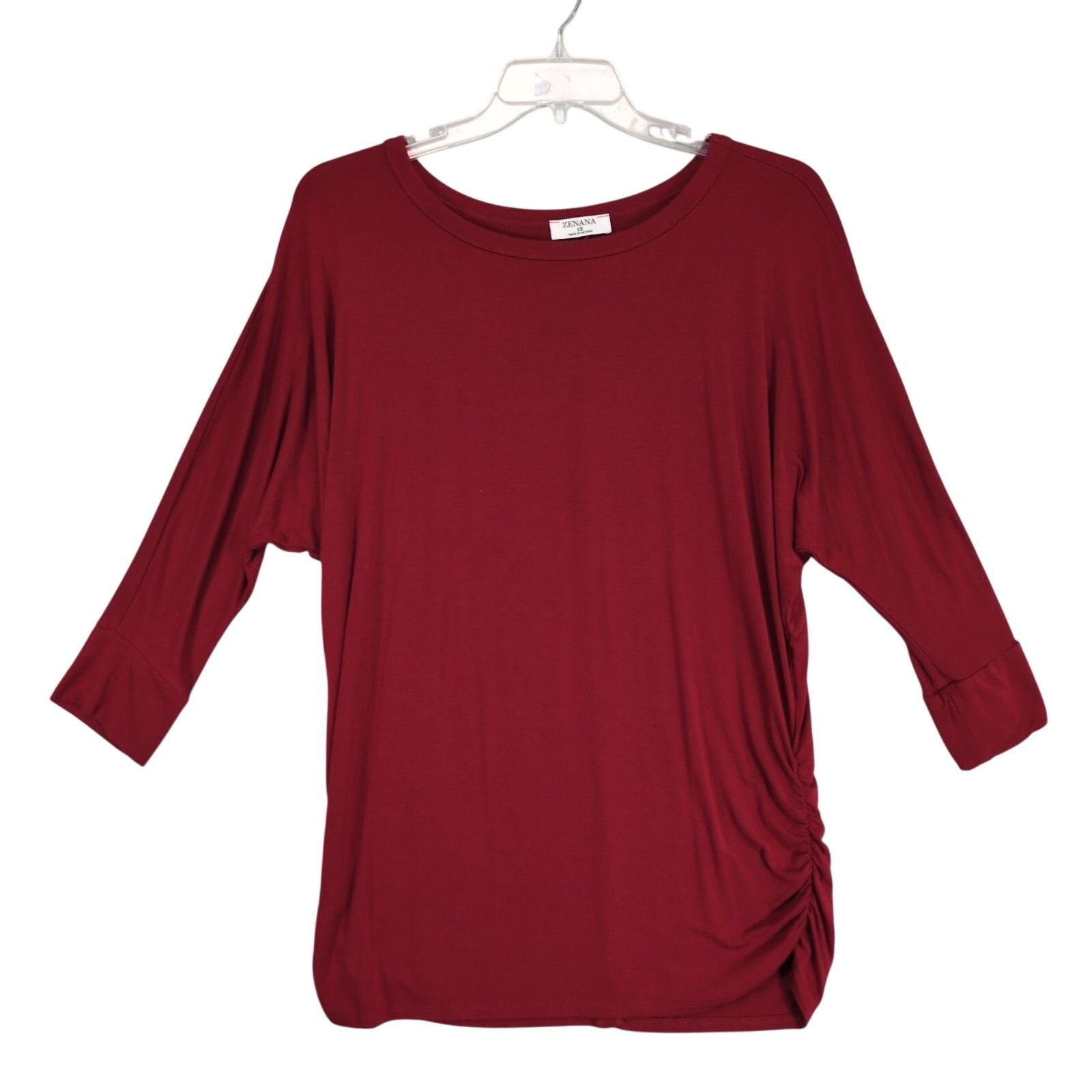 Other Zenana Women's 1X Burgundy Ruched Dolman Sleeve Top Size XL / US 12-14 / IT 48-50 - 1 Thumbnail