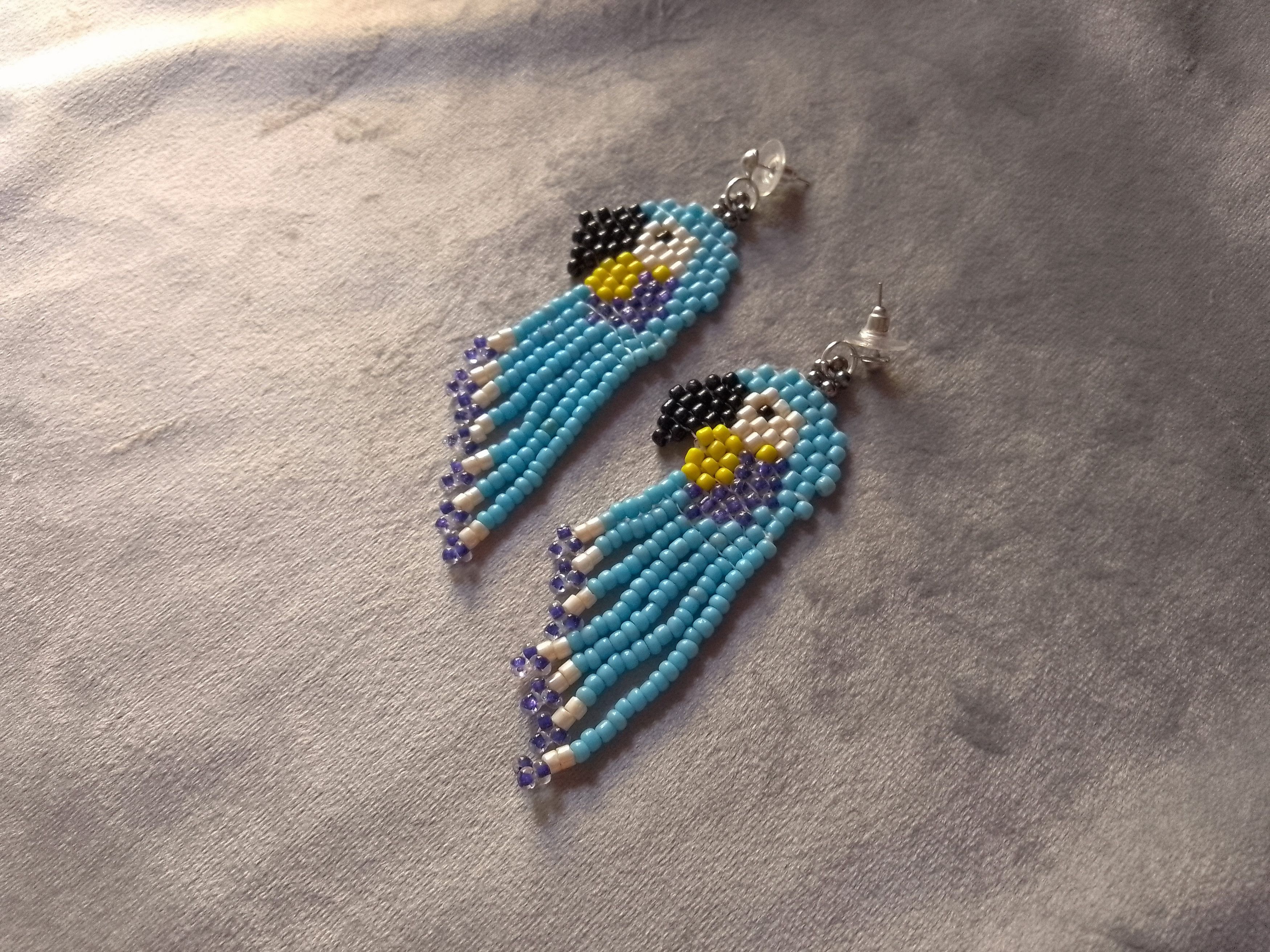 Handmade Earrings Blue Bangs Parrot Boho Exotic Style Size ONE SIZE - 2 Thumbnail