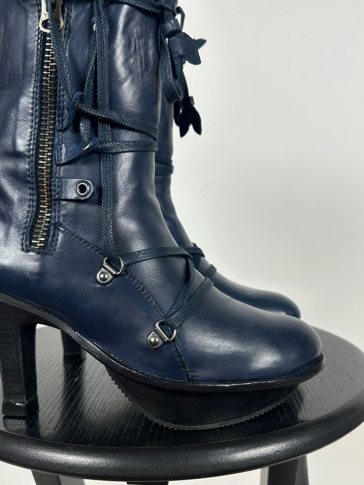 Marithe + Francois Girbaud Marithé + François Girbaud Navy Blue Leather Heeled Boots Size US 6 / IT 36 - 14 Thumbnail