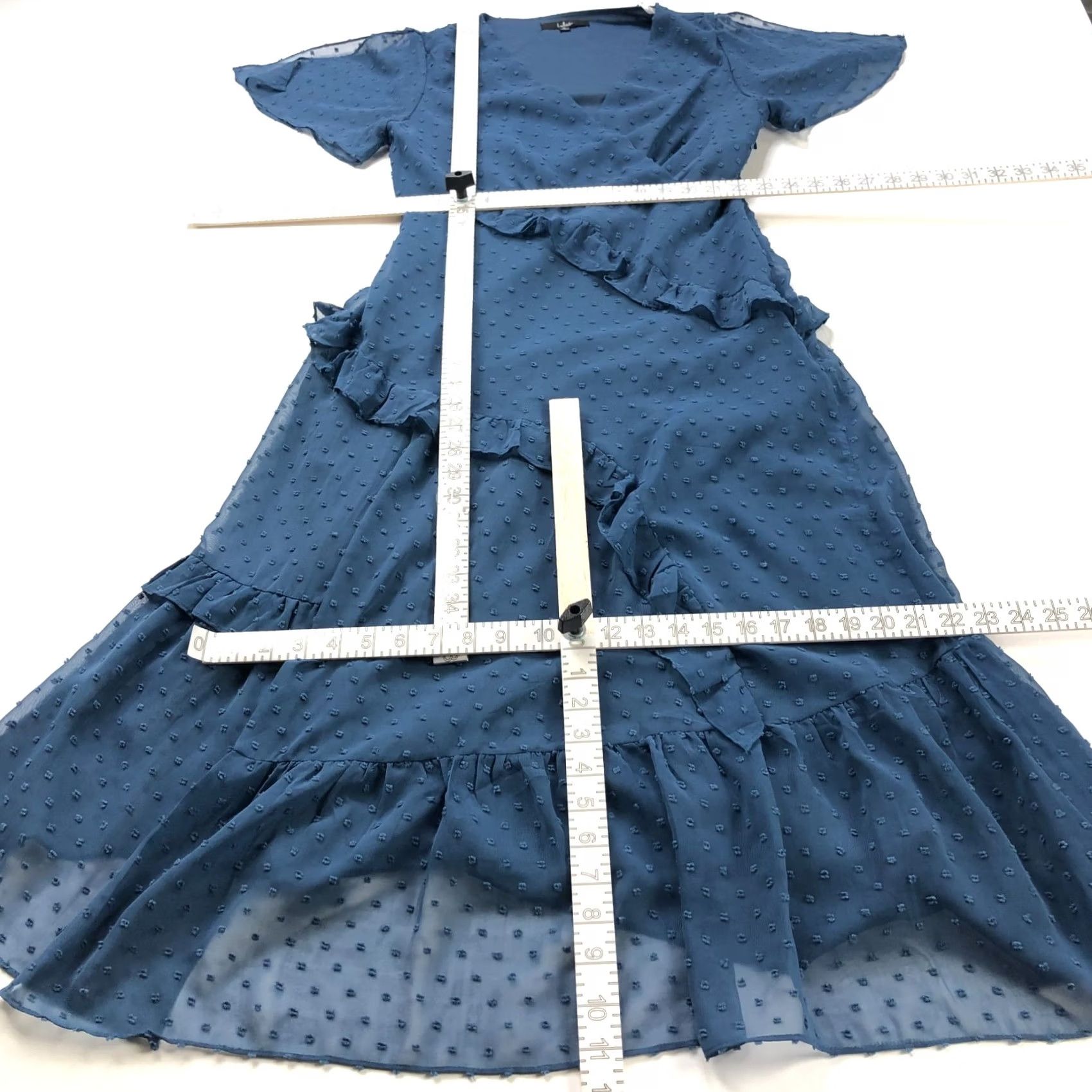 Lulus Lulus Midi Dress Blue Polka Dot A-Line Sleeveless V-Neck Tiered Layered V-Neck Womens XS? No, keep M. Size M / US 6-8 / IT 42-44 - 4 Thumbnail