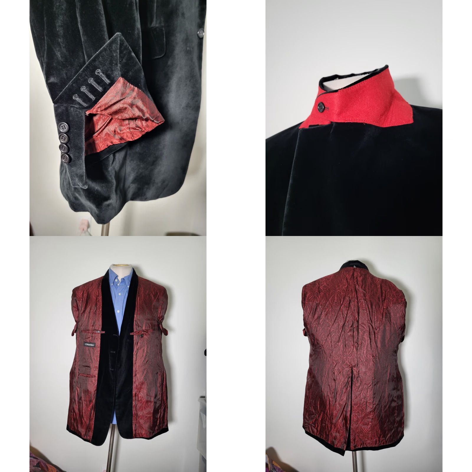 Velour VINTAGE J. PETERMAN Blk red Steampunk Frock velour velvet Blazer Coat Jacket Men 44R Size 44R - 9 Thumbnail