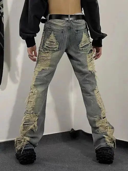 Japanese Brand Retro distressed ripped micro-flare jeans Size US 32 / EU 48 - 7 Thumbnail