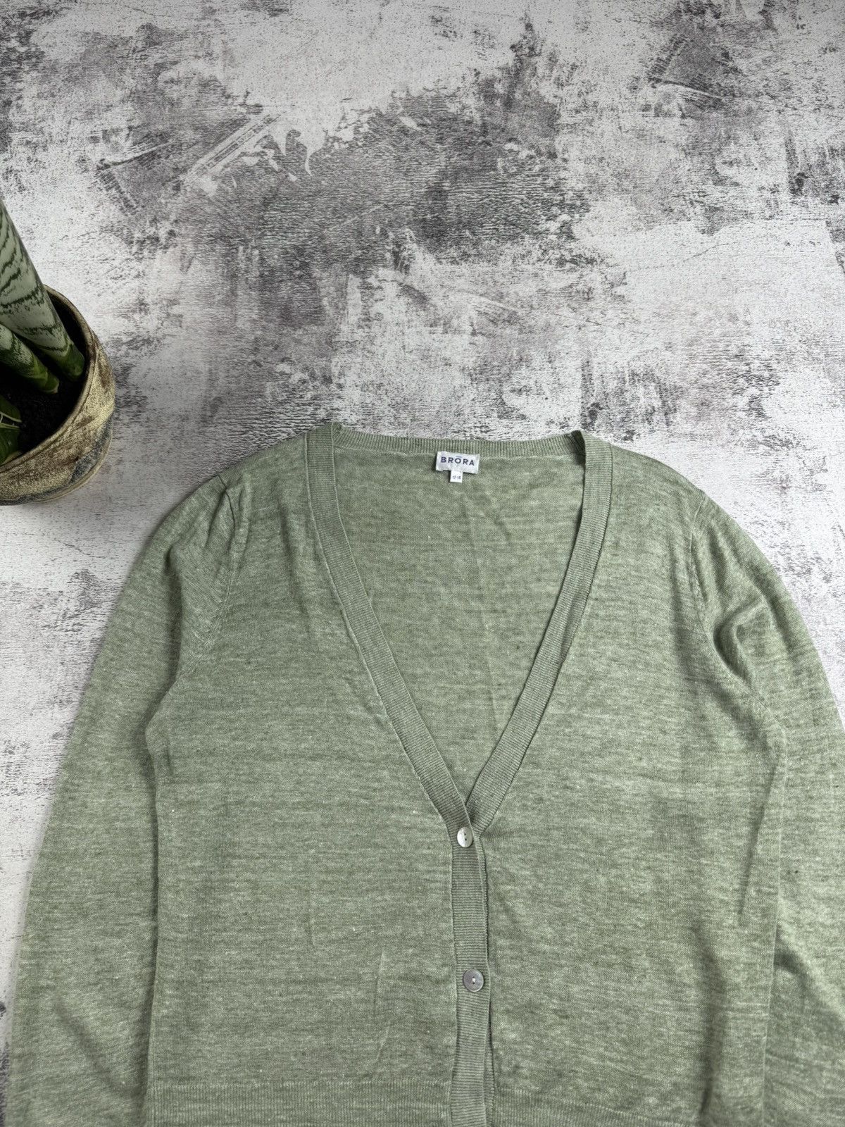 Other UK BRORA Linen 12-14 Size Green Women’s Button Cardigan Sweater Jumper Pullover Size M / US 6-8 / IT 42-44 - 6 Thumbnail
