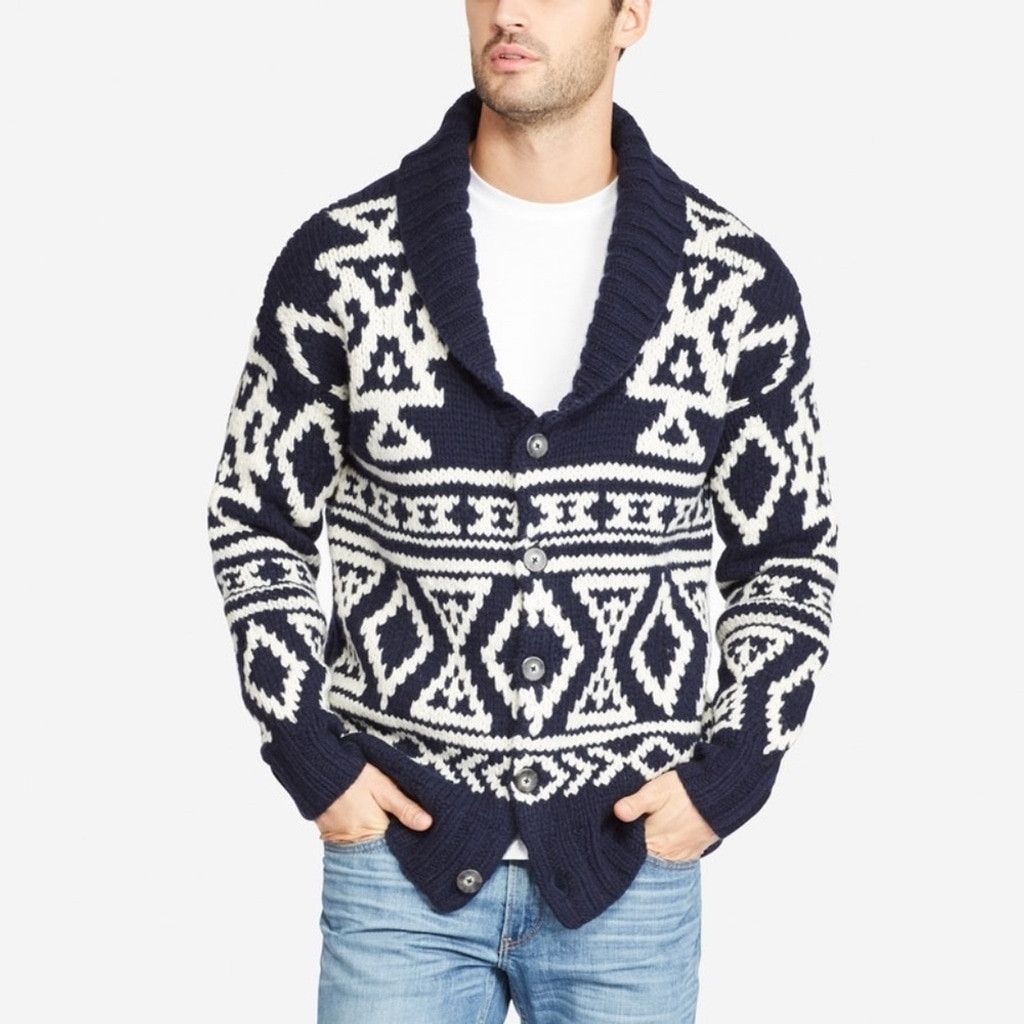 Bonobos BONOBOS Men's Hand-Knit Cardigan in Navy/White Size US S / EU 44-46 / 1 - 3 Thumbnail