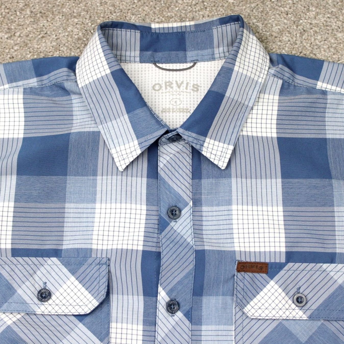 Orvis Orvis Shirt Mens Large Blue Plaid Three Forks Knit Short Sleeve Button Hiking Size US L / EU 52-54 / 3 - 4 Thumbnail