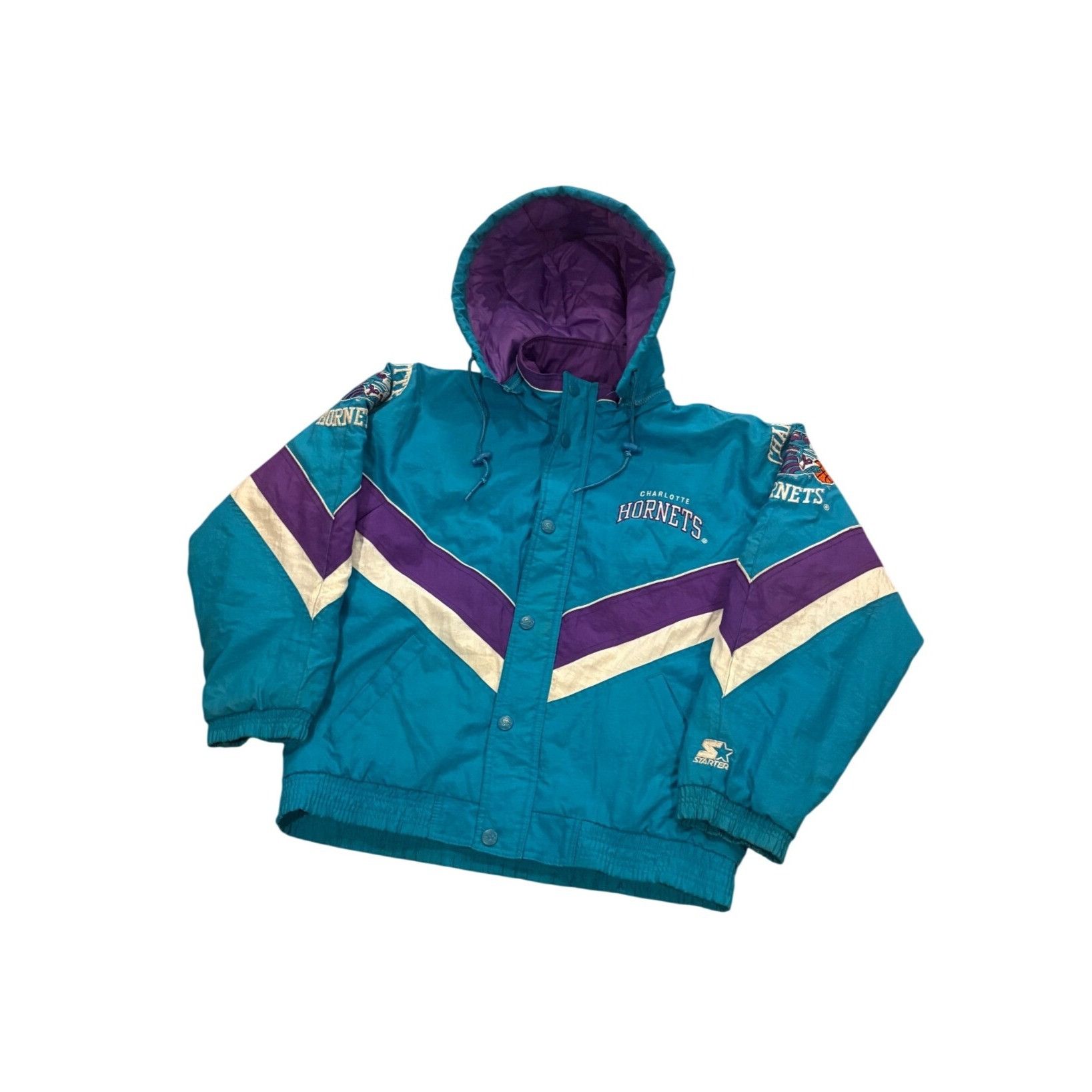 Starter Vintage 90s Starter Charlotte Hornets NBA Full Zip Hooded Pu Size L / US 10 / IT 46 - 4 Thumbnail