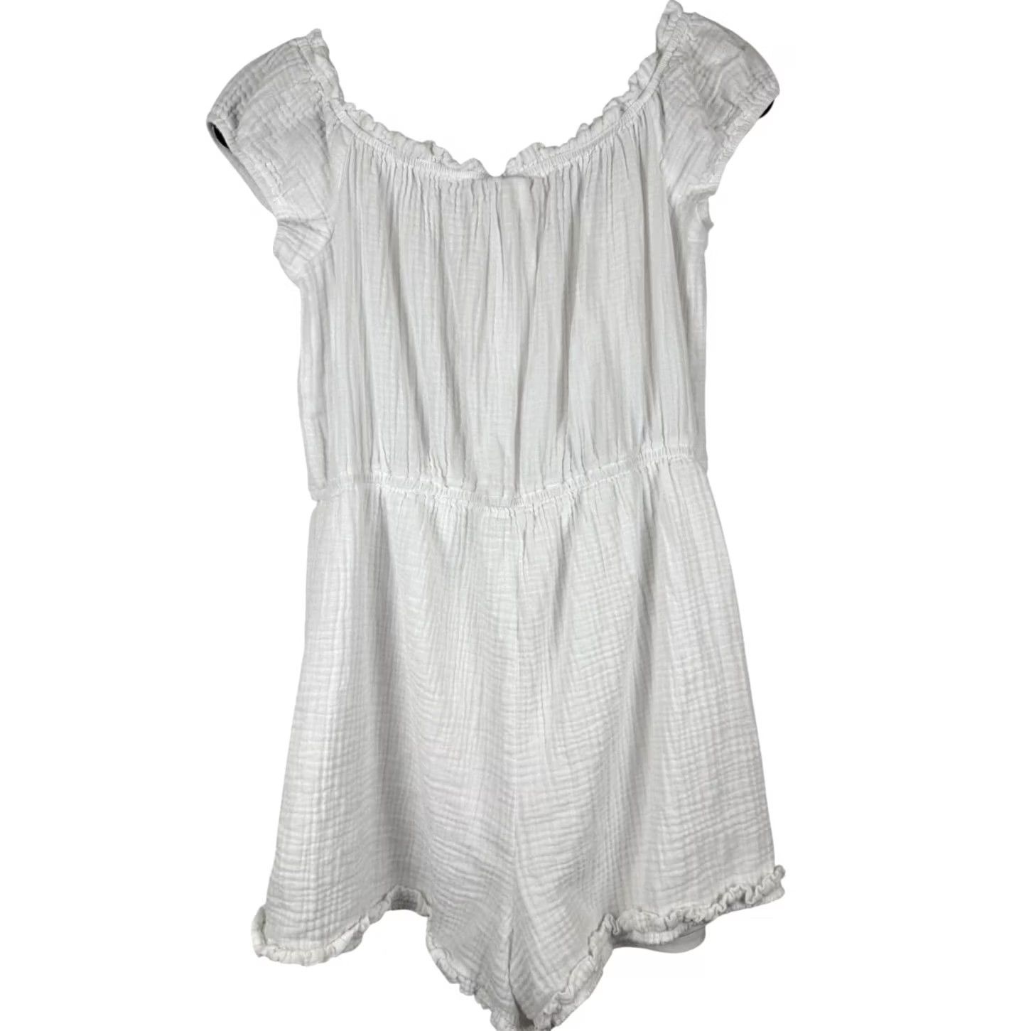 Vintage BP White Ruffle Waist Tie Romper - Large - 100% Cotton - One-Piece - Women Size 36" / US 14 / IT 50 - 2 Thumbnail