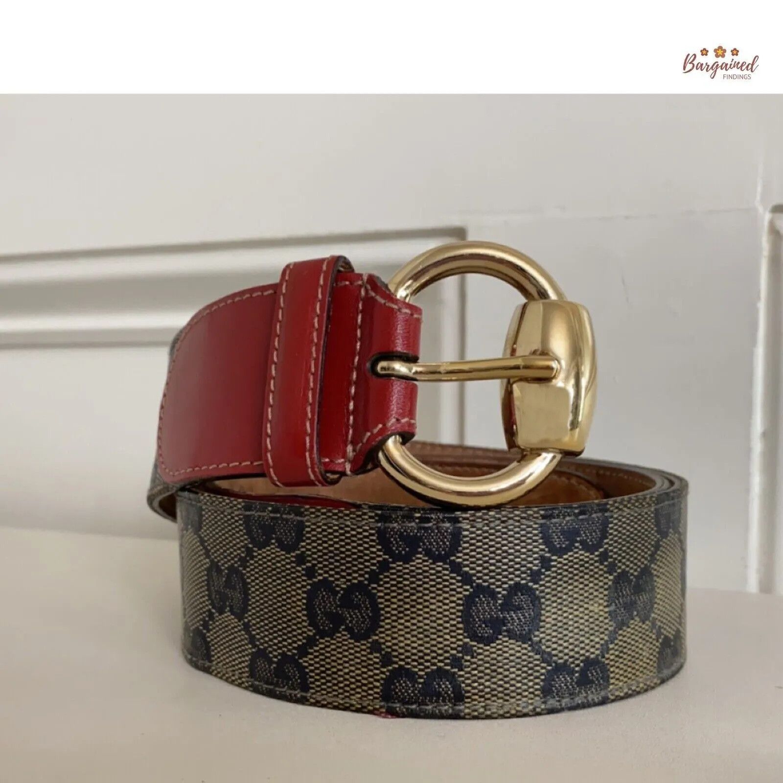 GUCCI Red GG Crystal Coated Canvas Horsebit Buckle Belt