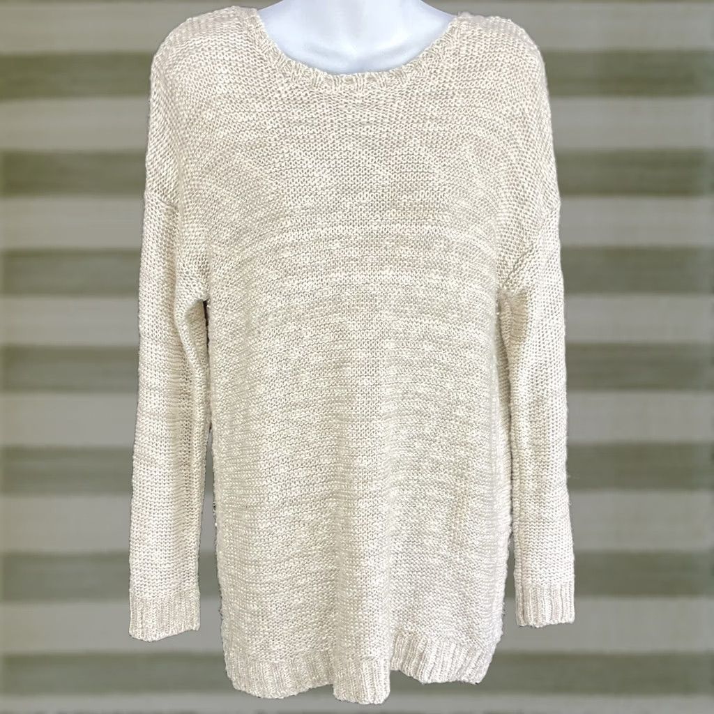 Vintage VINTAGE Tunic Sweater L Taupe Metallic Open Strappy Back Nubby Knit Cottage Boho Womens Size L / US 10 / IT 46 - 1 Thumbnail