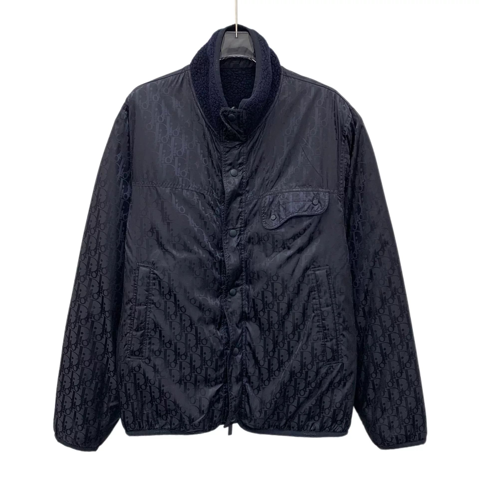 dior navy logo printed wool jacket