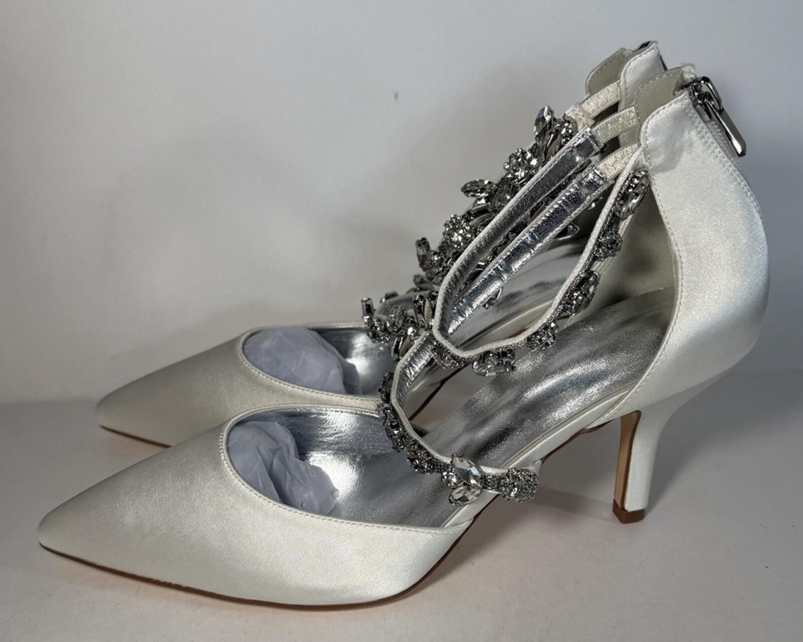 Other ANNA'S BRIDAL Pointed Toe Ankle Strap Satin Rhinestone Heels Size US 10 / IT 40 - 4 Thumbnail