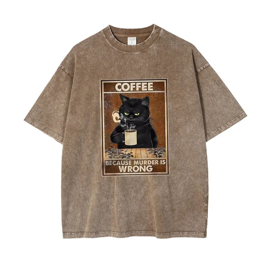Vintage Relaxed Fit T-Shirt Featuring Black Cat and Coffee Size US XL / EU 56 / 4 - 1 Preview