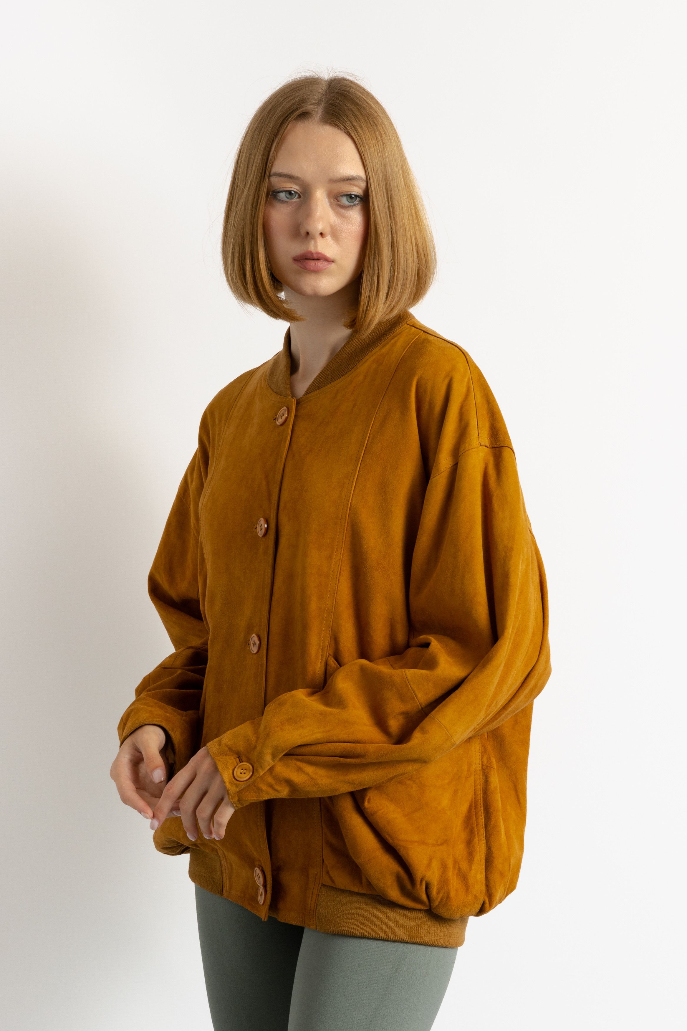 Vintage Suede Bomber Jacket 80s Brown Suede Jacket 6227 Size L / US 10 / IT 46 - 4 Thumbnail