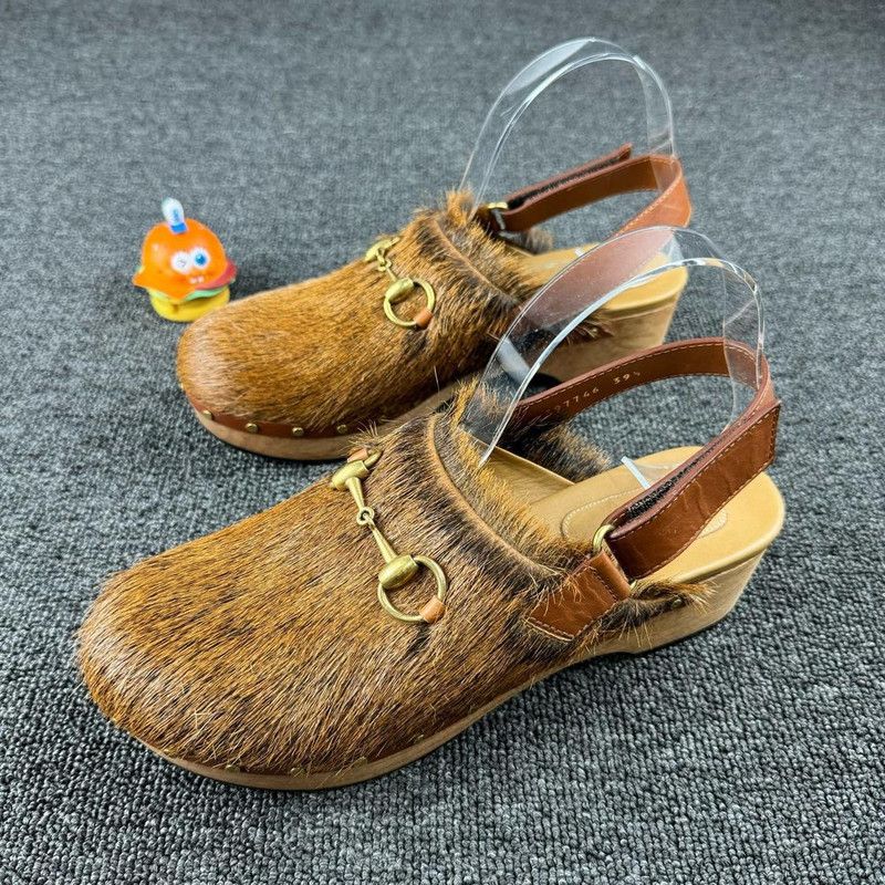 Gucci Gucci Brown Fur-Clad High Heel Clogs 0079 Size US 8.5 / EU 41-42 - 1 Thumbnail