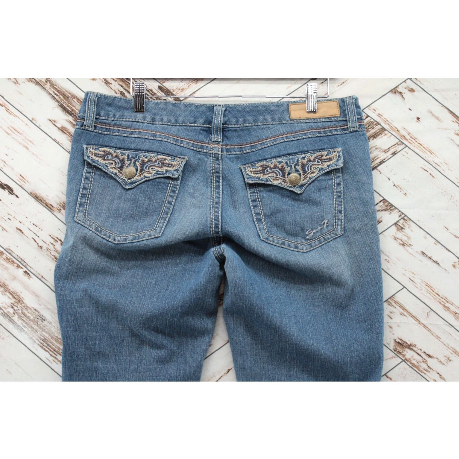 Vintage Seven 7 Jeans Women 12 Blue Denim Boot Cut Embroidered Mid-Rise Stretch Size 34" / US 12 / IT 48 - 6 Thumbnail