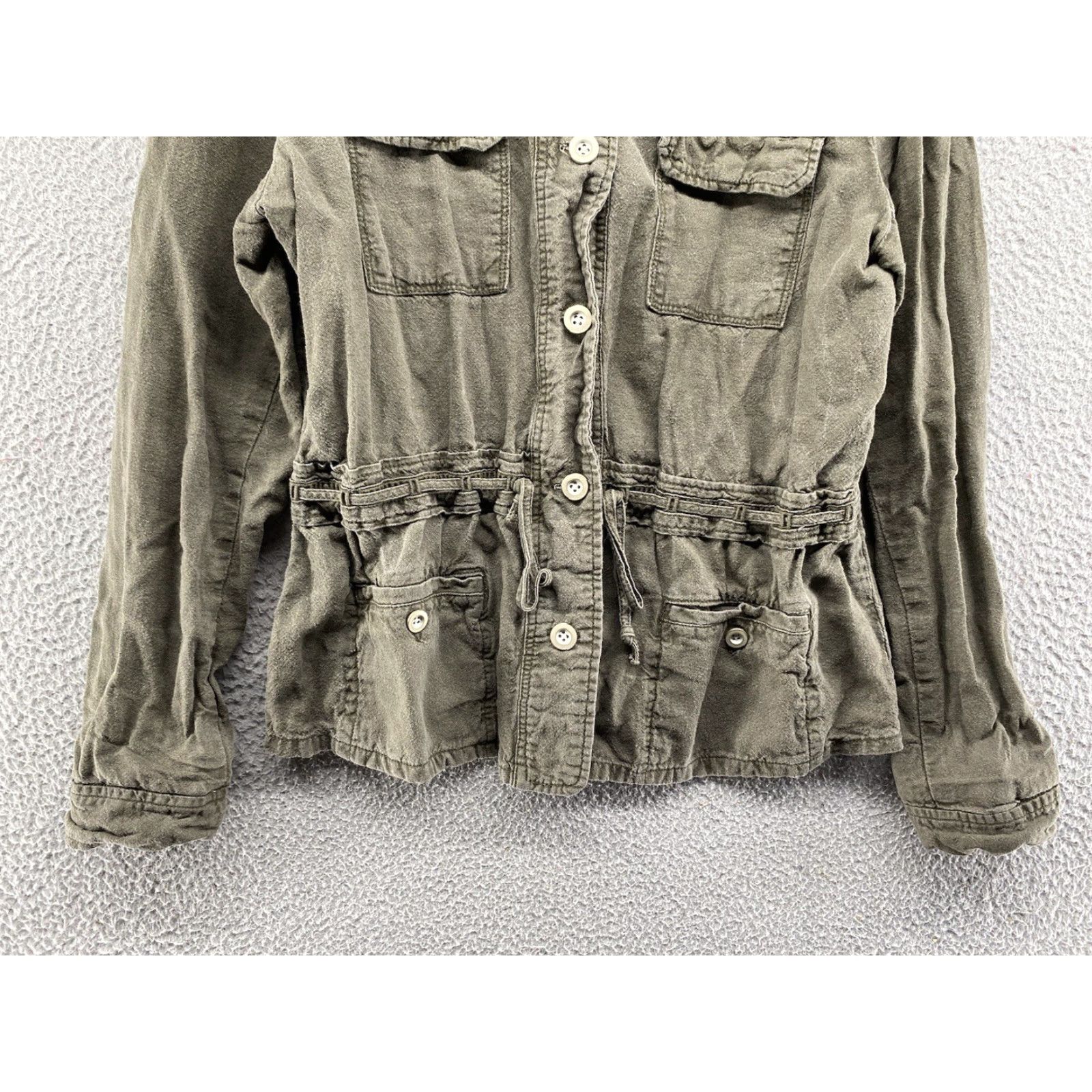 Vintage Maurices Linen Blend Womens Green Button Up Drawstring Jacket M Casual Utility Outdoor Pockets Womens Size M / US 6-8 / IT 42-44 - 2 Thumbnail