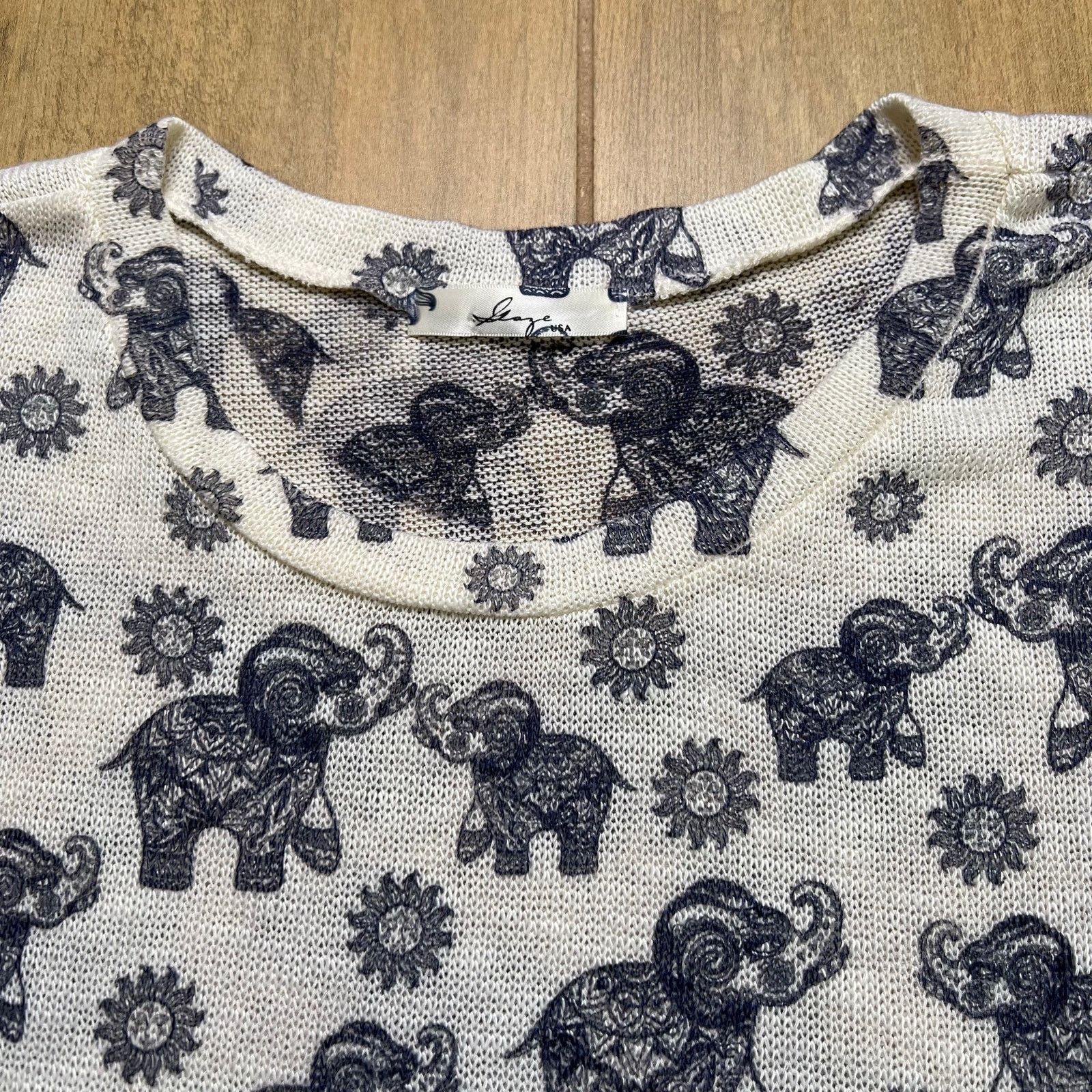 Vintage Gaze USA Elephant Print Boho Knit Top Women’s XS Tribal Boho Size XS / US 0-2 / IT 36-38 - 2 Thumbnail