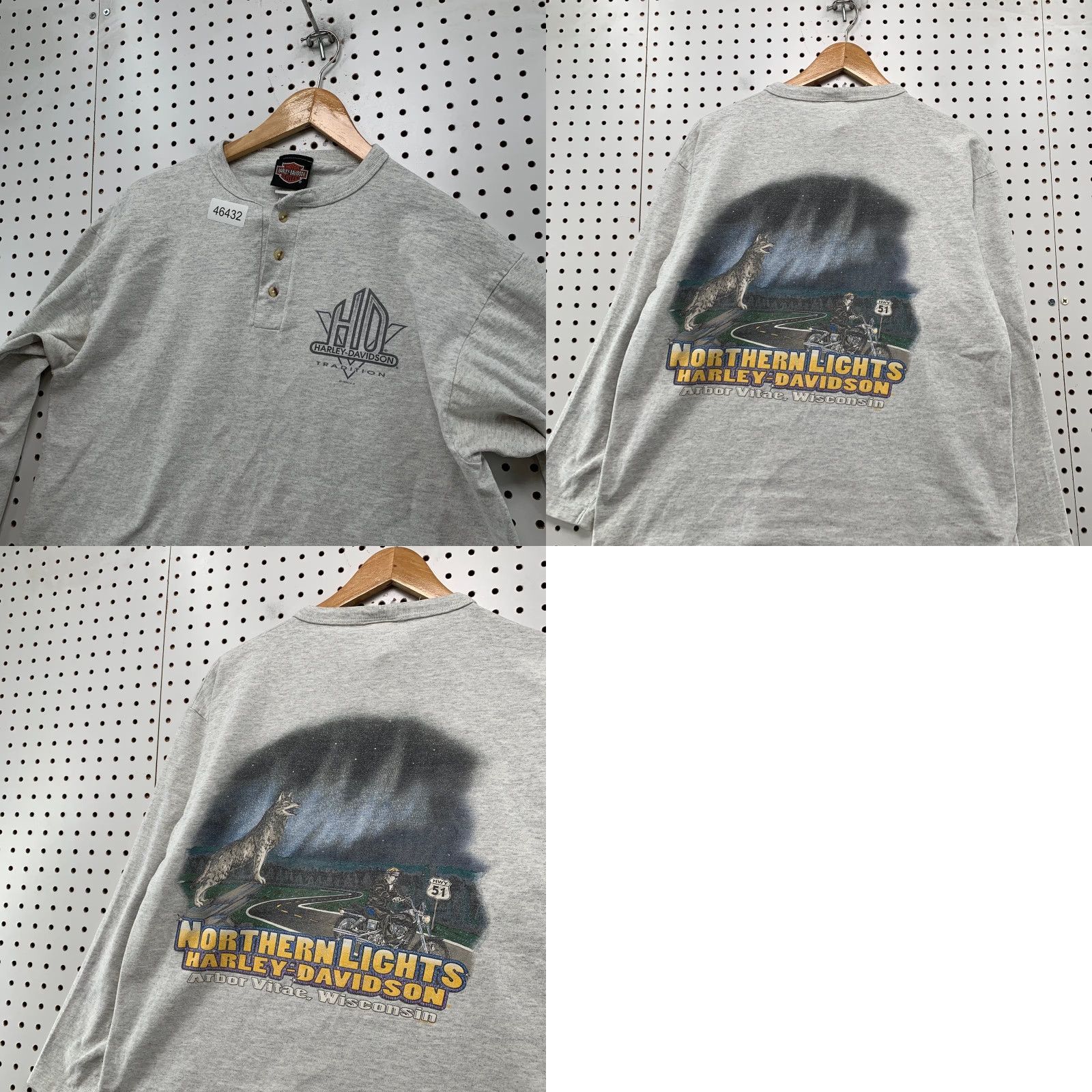 Harley Davidson VINTAGE Harley-Davidson Wolf Shirt Mens Large Gray Northern Lights Henley Pocket Size US L / EU 52-54 / 3 - 9 Thumbnail
