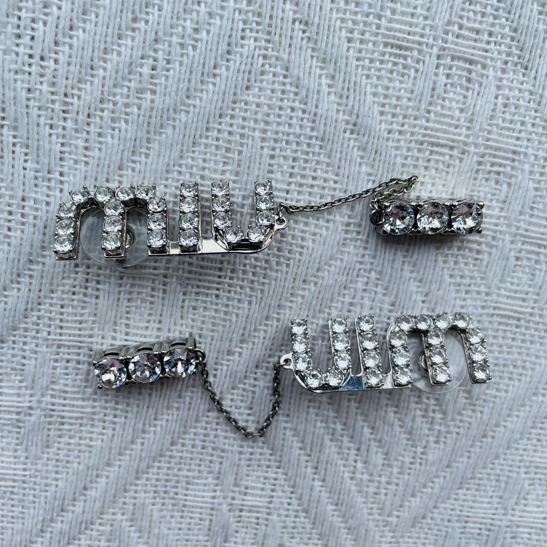 Miu Miu MIU MIU Crystal Pendant Brass Earrings 10cm 99 New Size ONE SIZE - 3 Thumbnail