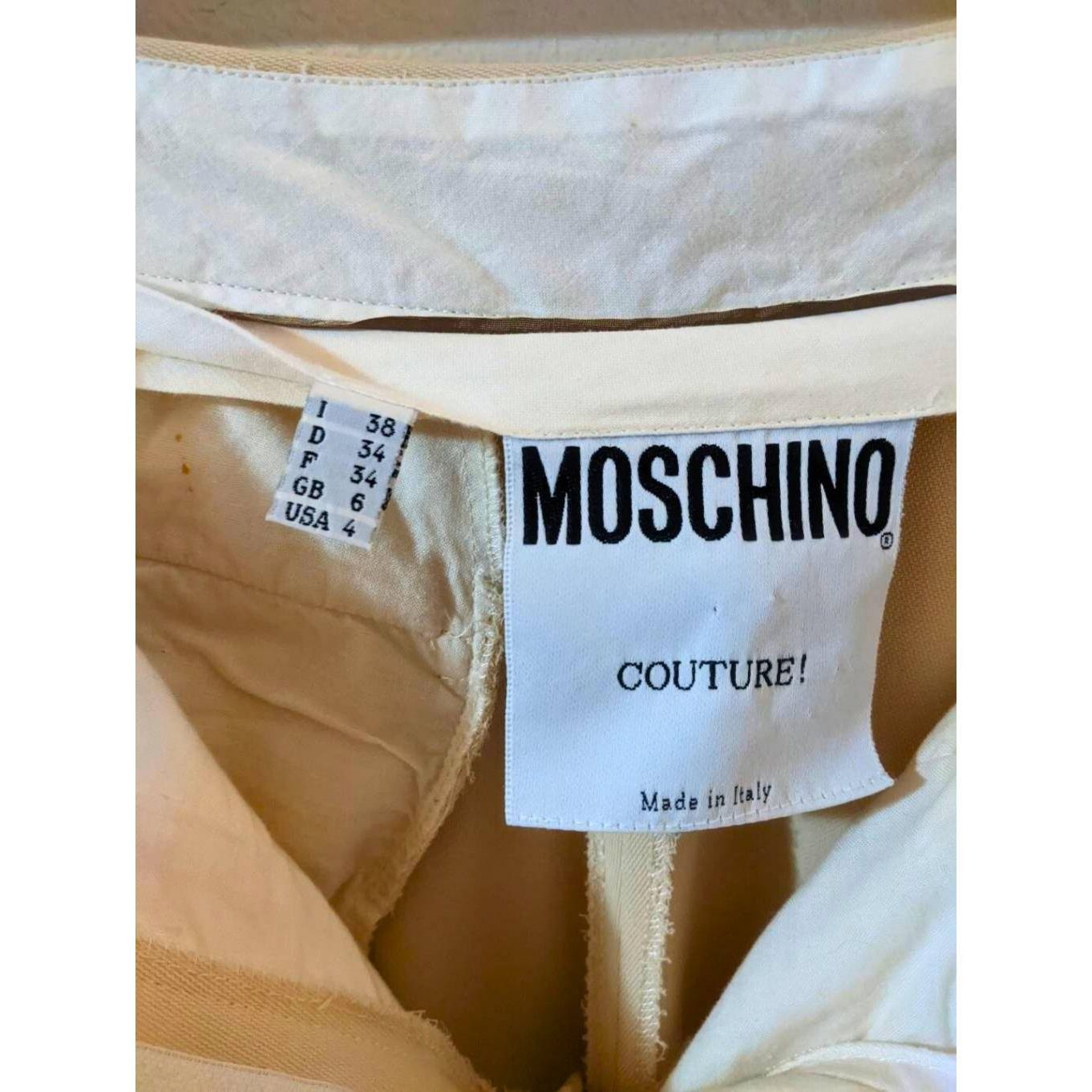 Moschino Moschino Couture Beige High-Waisted Wide-Leg Wool Pants Sz 4 Size 27" / US 4 / IT 40 - 3 Thumbnail