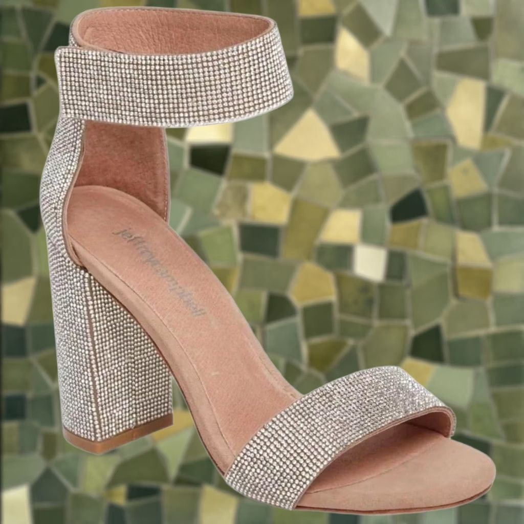 Jeffrey Campbell Jeffrey Campbell Rhinestone Open Toe Sandal Heels 9.5 Women Tan Party Formal Leather Hook & Loop Heel Size US 10 / IT 40 - 1 Thumbnail