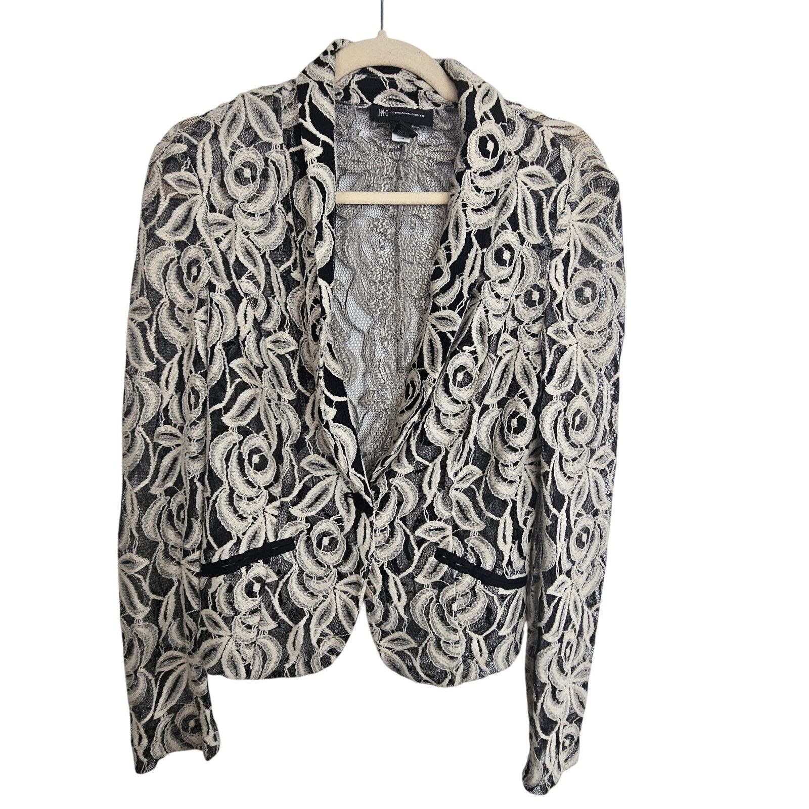 I.N.C NEW INC International Concepts Black Ivory Lace Blazer S Size S / US 4 / IT 40 - 1 Thumbnail
