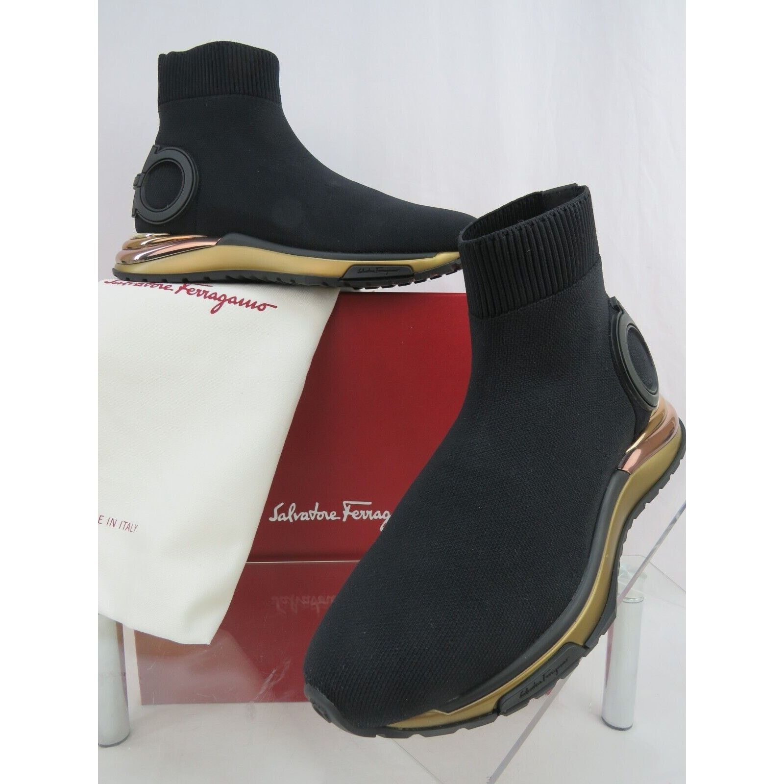 Salvatore Ferragamo FERRAGAMO GARDENA BLACK KNIT GANCINI LOGO SOCK BOOTS 6.5 C Size US 6.5 / IT 36.5 - 1 Thumbnail