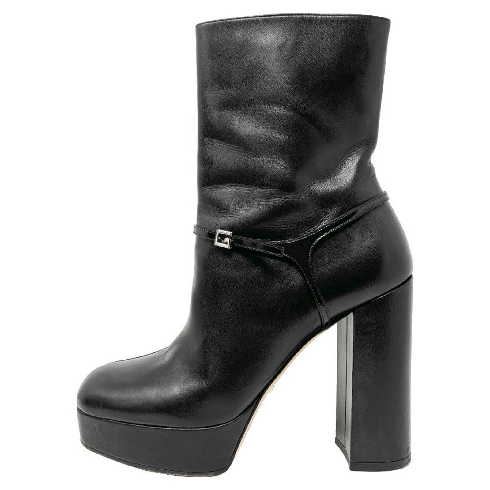 Gucci Gucci Black Leather Platform Block Heel Logo Mid Calf Boots Size US 11 / IT 41 - 1 Thumbnail