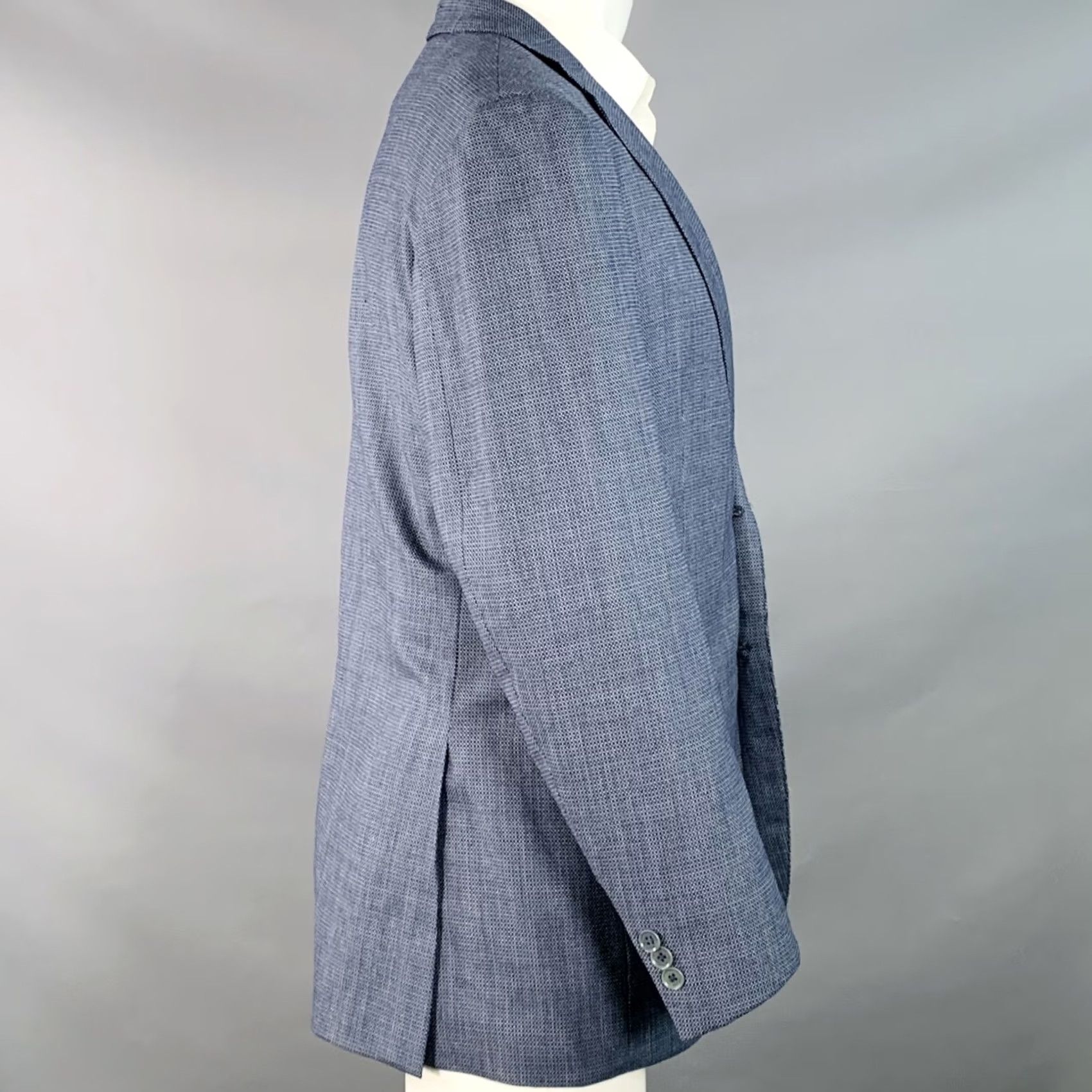 Isaia ISAIA Size 40 Regular Navy White Woven Wool Notch Lapel Sport Coat Size US XXS / EU 40 - 3 Thumbnail