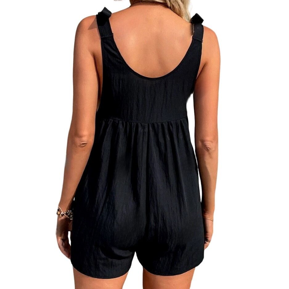 Shein Bow Shoulder Solid Romper in Black, Size S Size 27" / US 4 / IT 40 - 2 Thumbnail