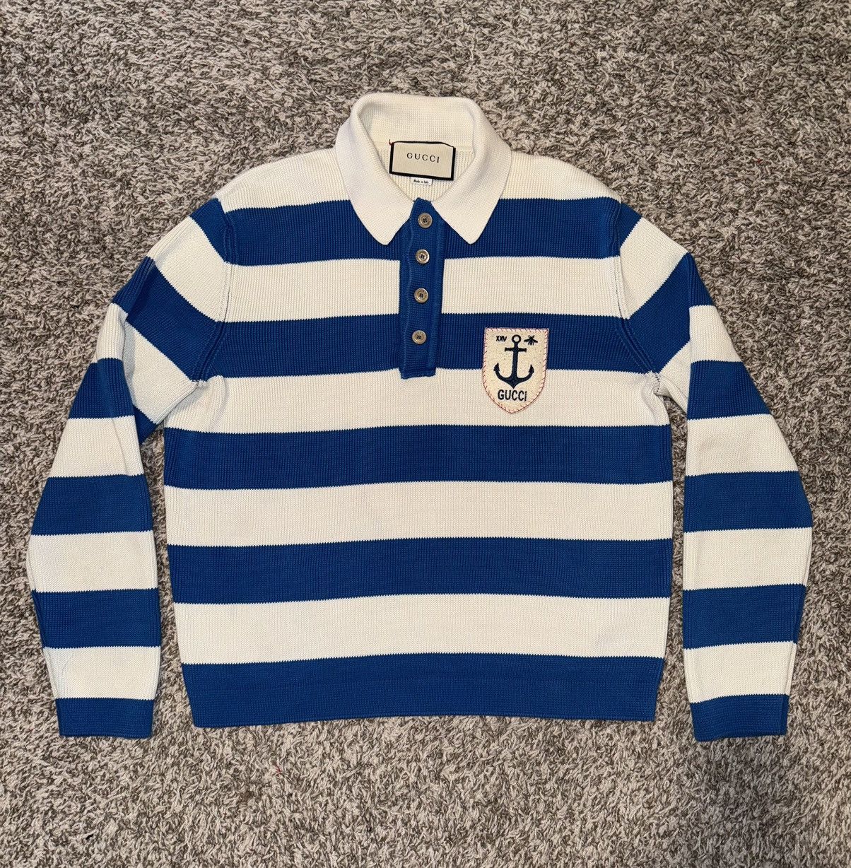 image of Gucci “Sailor” Knitted Polo in Blue, Men's (Size XS)