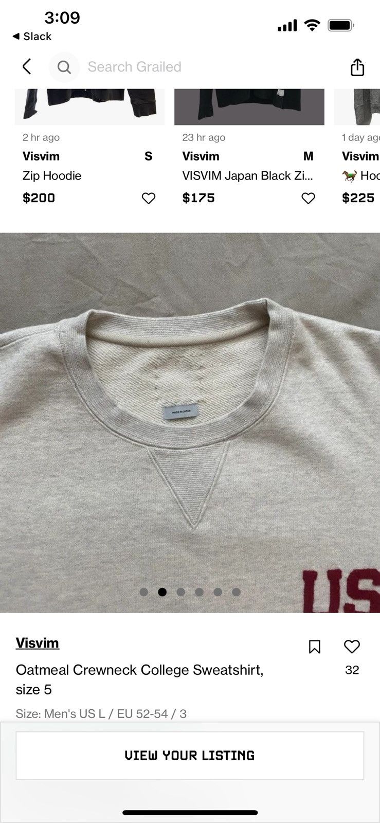 Visvim Oatmeal Crewneck College Sweatshirt, size 5 CUSTOM CROP Size US L / EU 52-54 / 3 - 17 Thumbnail