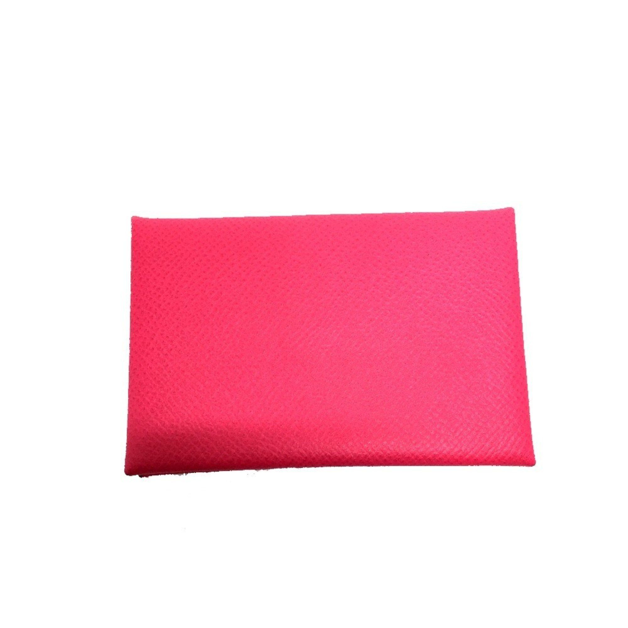 HERMES Calvi Bifold Business Card Case Coin Epsom Leather Women's Rose Tyrien (estimated) Pink