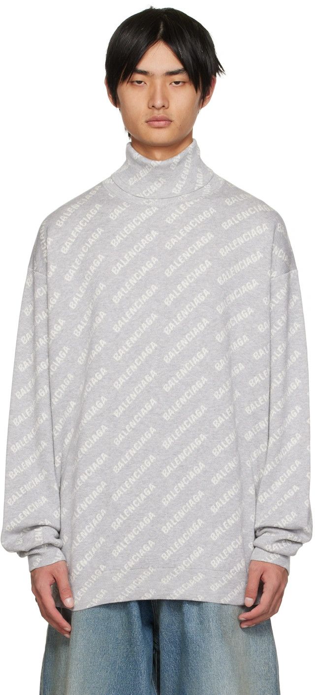 image of Balenciaga O1Mt1Gz0524 Turtleneck Logo-Print Sweater In Grey, Men's (Size Medium)