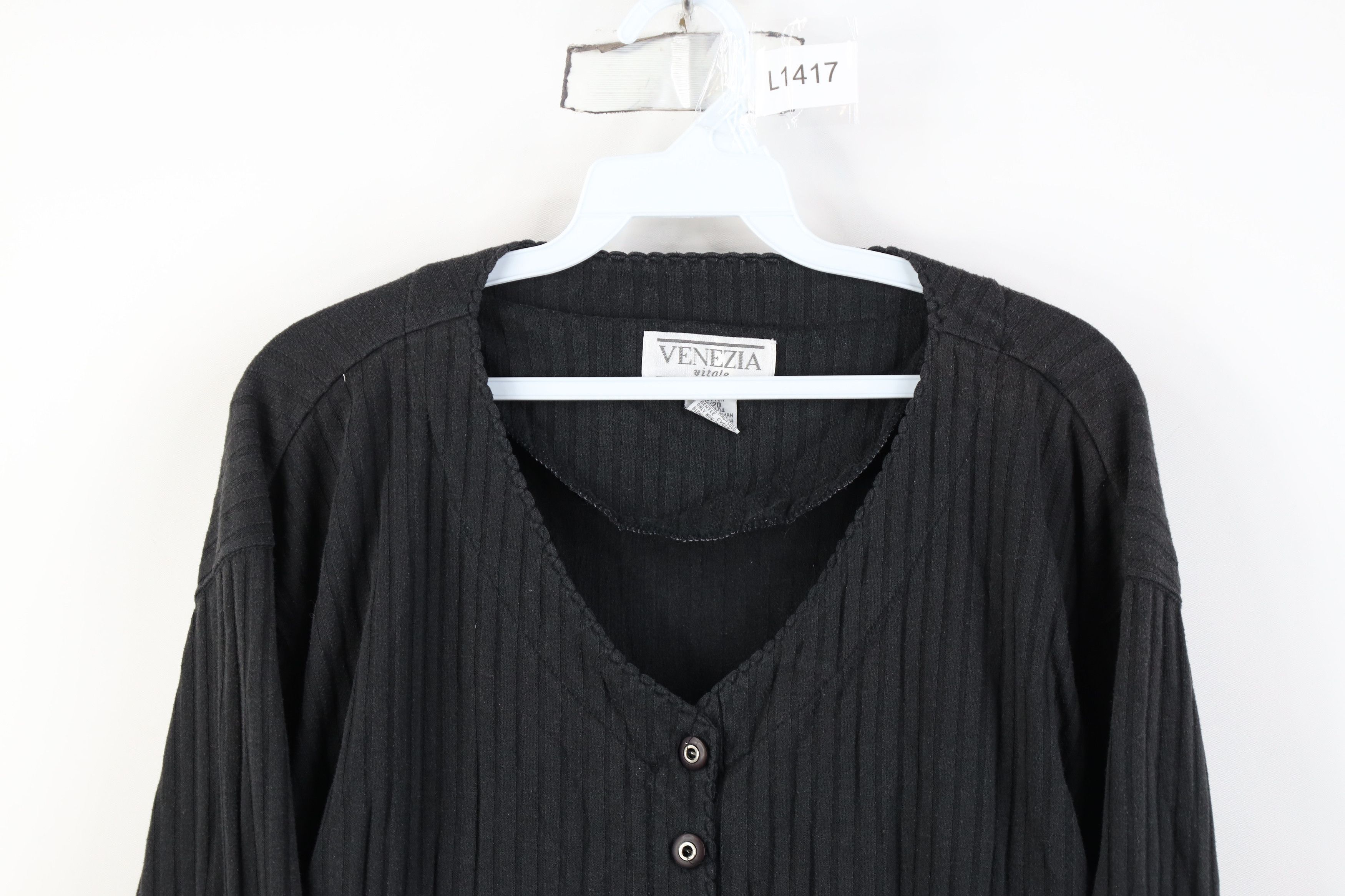Vintage Vintage 90s Streetwear Ribbed Henley Tunic T-Shirt Black Size 3XL / US 20-22 - 2 Thumbnail