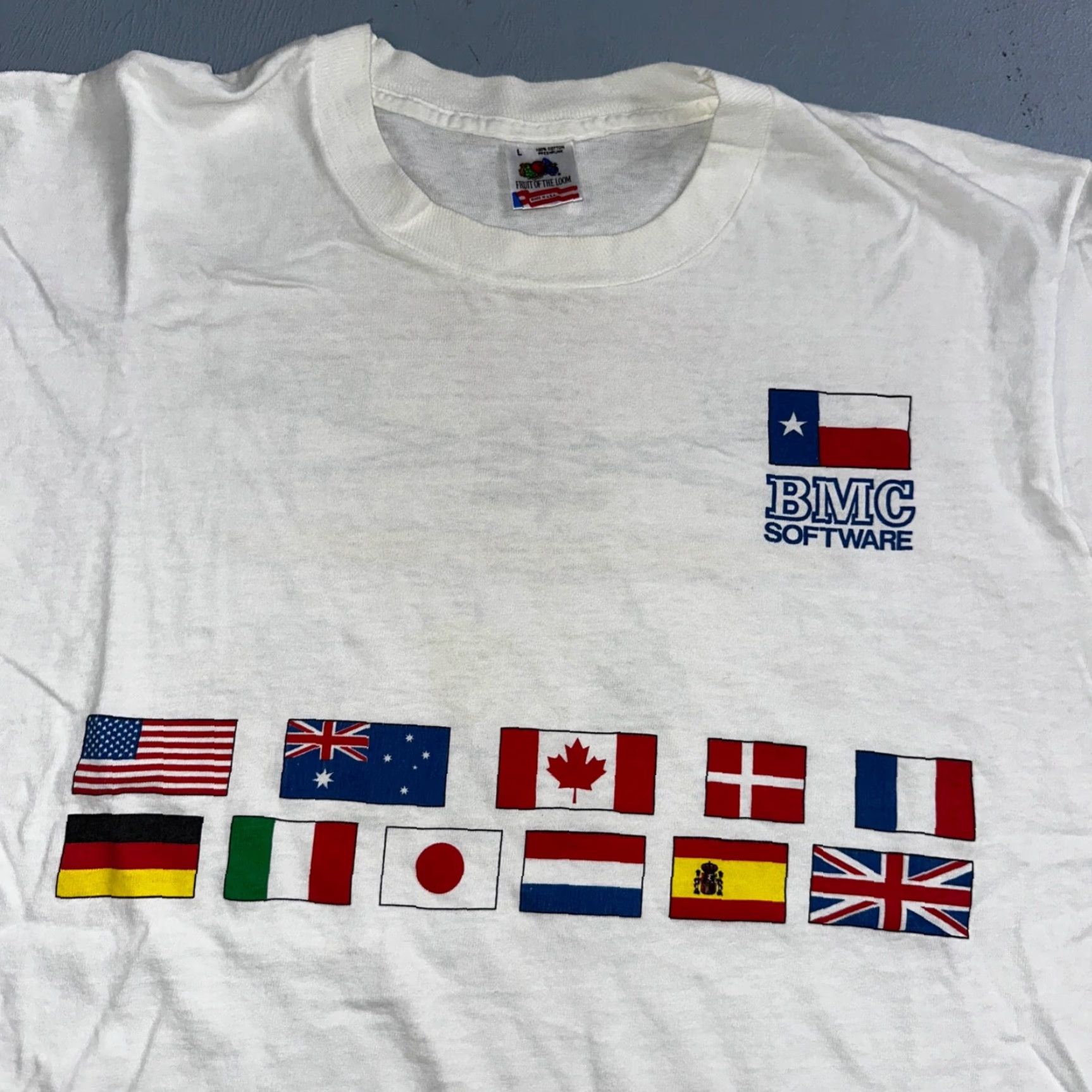 Fruit Of The Loom VINTAGE BMC Computer Software VTG T Shirt FOTL 90s Nerd Science PC Flags International Size US L / EU 52-54 / 3 - 3 Thumbnail