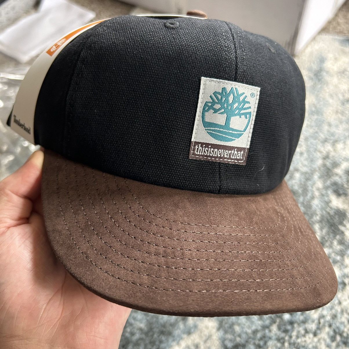 Timberland × thisisneverthat TNT TiMBERLAND WASHED 2-TONE CAP BLACK CANVAS BROWN SUEDE Size ONE SIZE - 1 Thumbnail