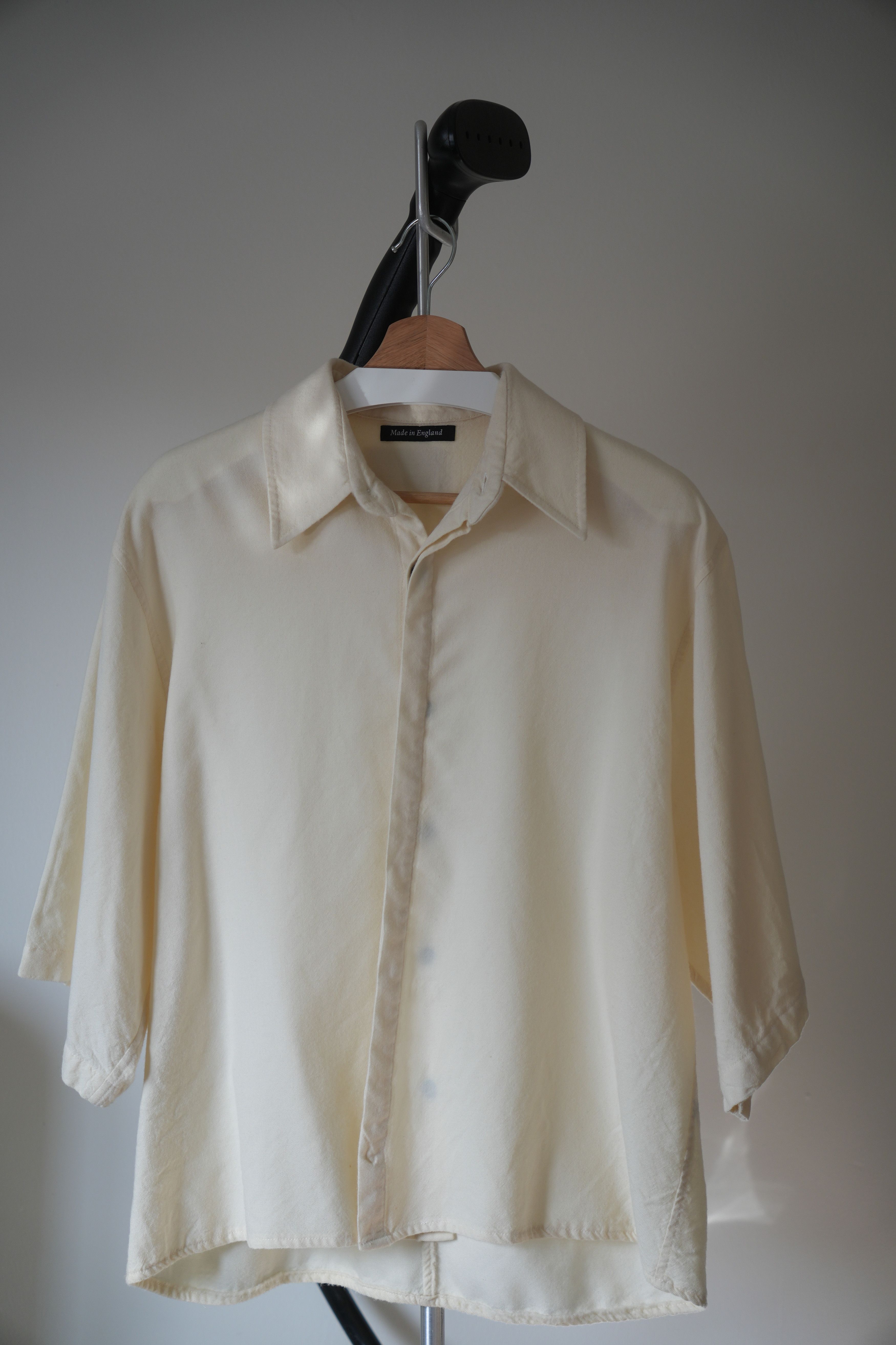 Florence Black Cream Wool Boxy Short Sleeve Shirt V3 Size US L / EU 52-54 / 3 - 1 Thumbnail