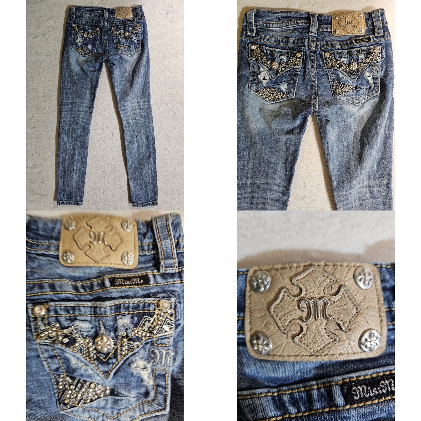 Miss Me VINTAGE? No — Miss Me Signature Skinny 27 Denim Jean Womens Sz 27x31 Bedazzled Design Med Wash Size 27" / US 4 / IT 40 - 8 Thumbnail