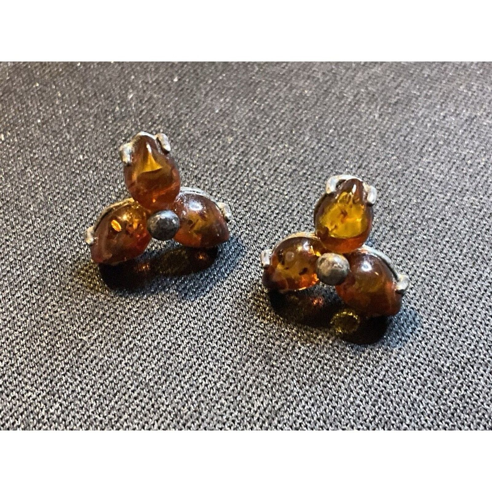 Other 925 Sterling Silver Amber Flower Post Earrings Size ONE SIZE - 1 Thumbnail