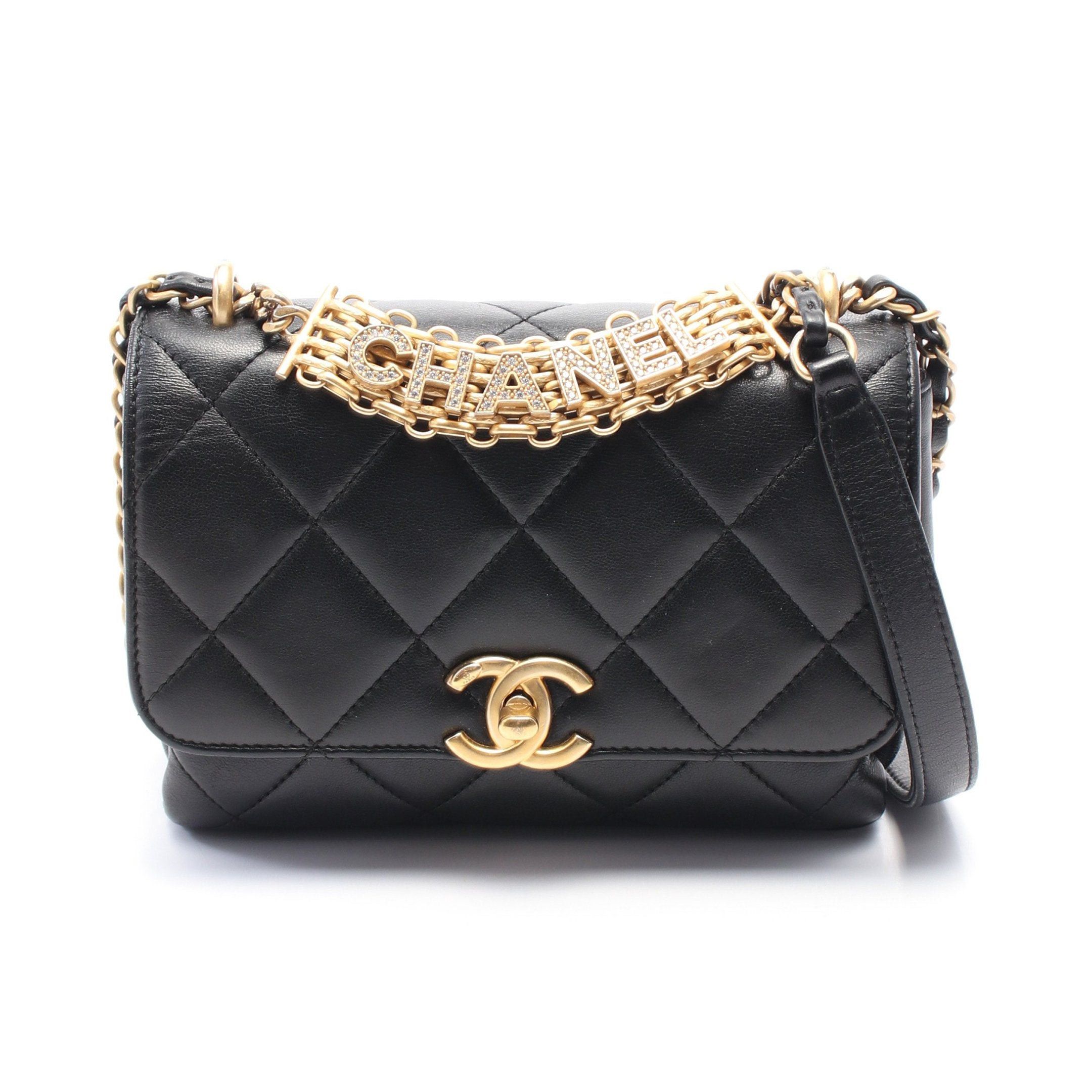 Chanel Matelasse Chain Shoulder Bag Leather Black Gold Hardware