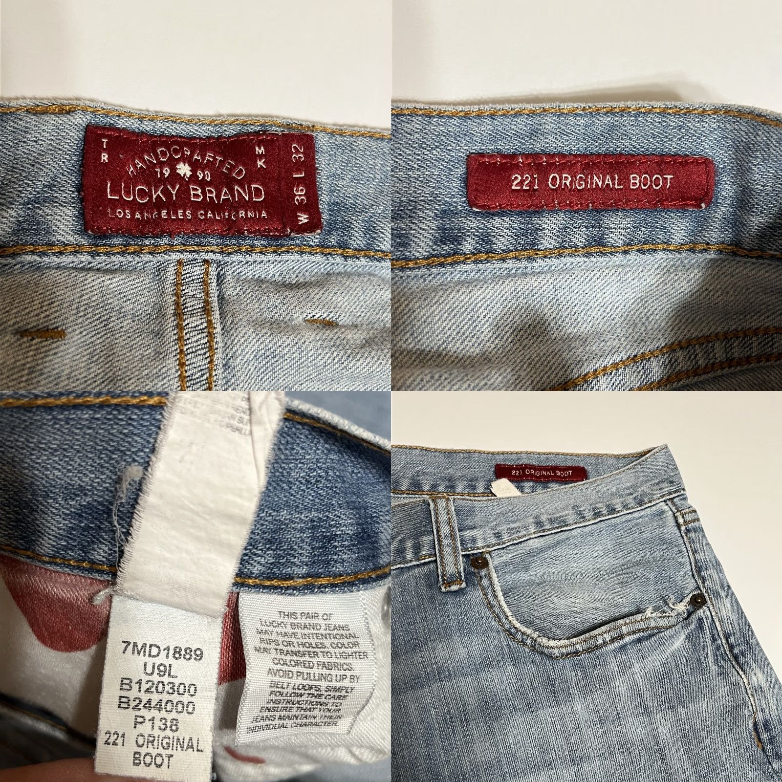 Lucky Brand Lucky Brand 221 Original Boot Jean Mens Regular 36x31 Blue Distressed 5-Pocket Denim Zipper Button Logo Size US 36 / EU 52 - 8 Thumbnail