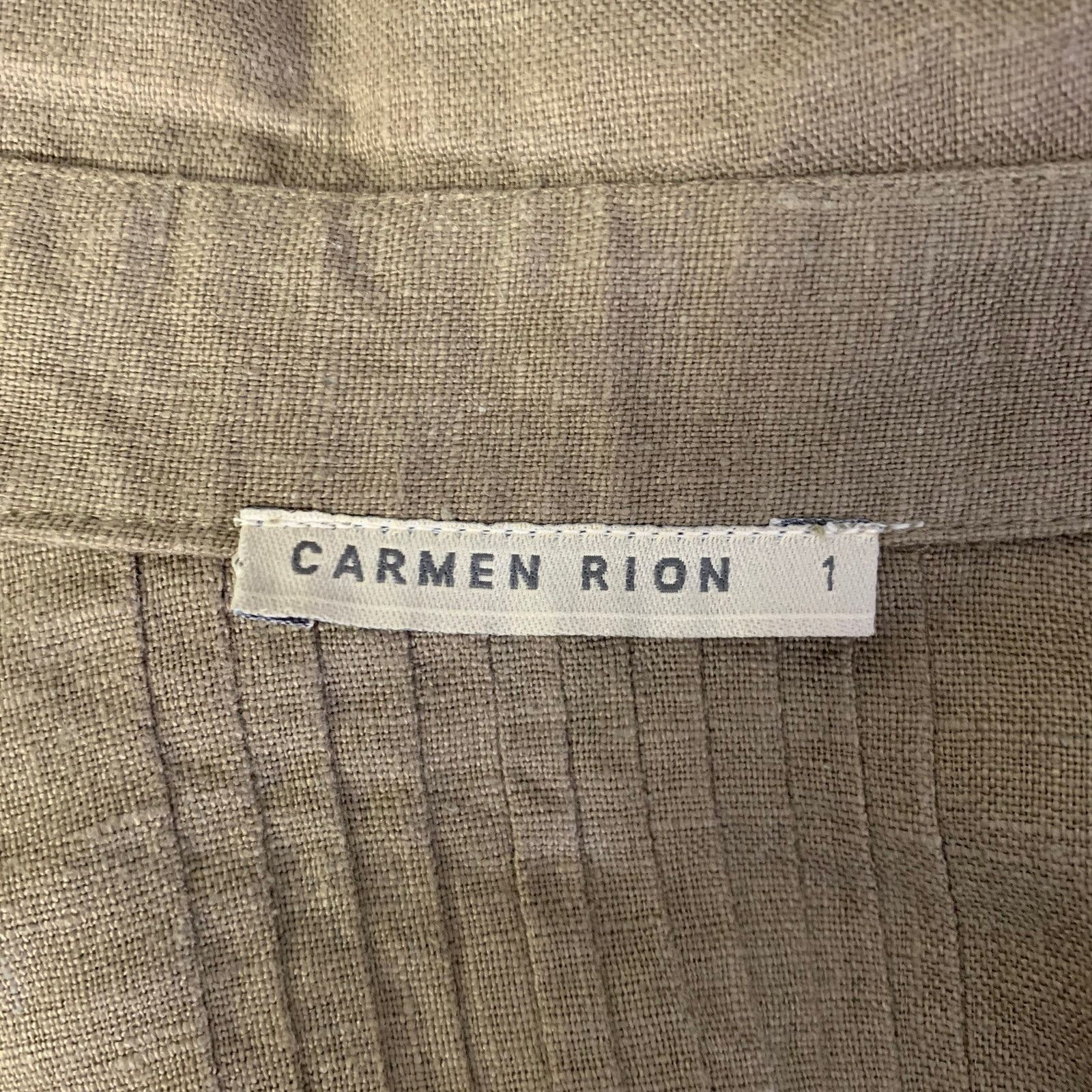 Other CARMEN RION S Green Olive Pleated Linen Long Sleeve Shirt Size US S / EU 44-46 / 1 - 4 Thumbnail