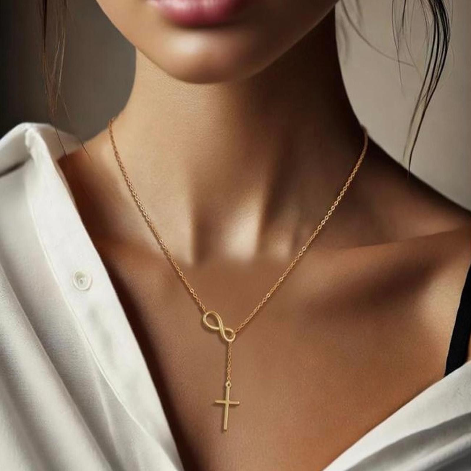 The Unbranded Brand Silver Toned Metal Cross Infinity Necklace Women's Jewelry Size ONE SIZE - 2 Thumbnail